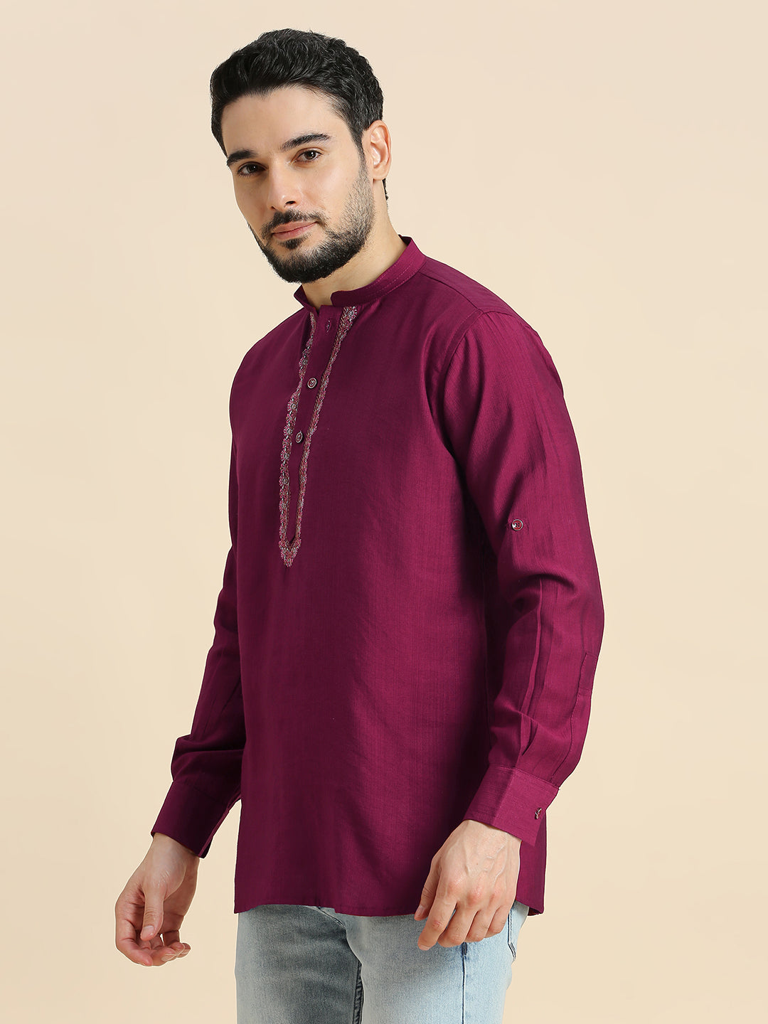 Mens Silk Resham Work Kurta
