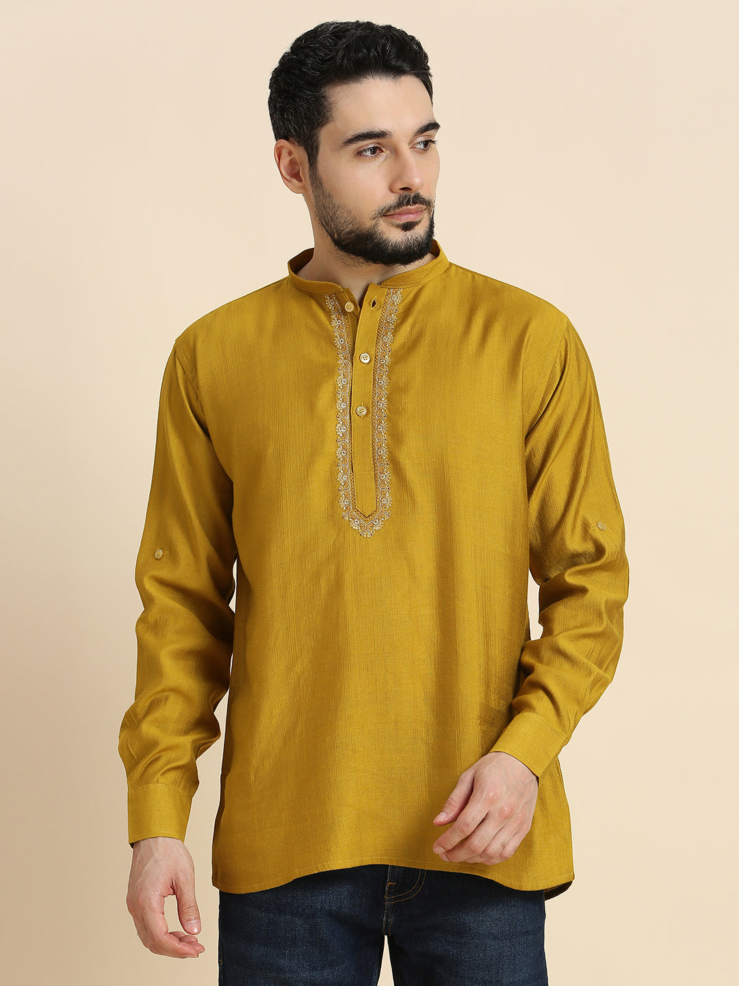 Mens Silk Resham Work Kurta