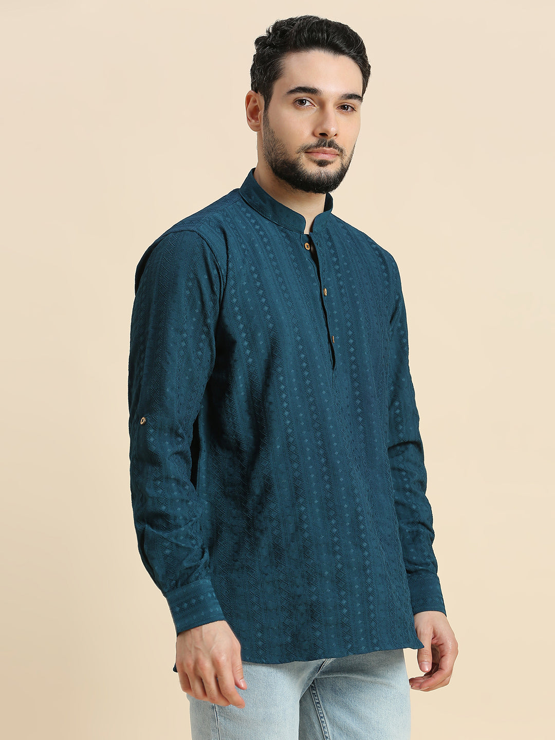 Mens Silk Embroidered Kurta - Roop Darshan