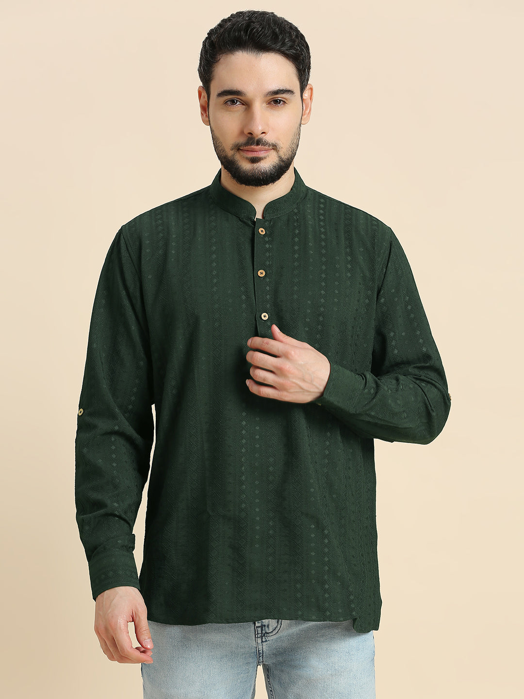 Mens Silk Embroidered Kurta - Roop Darshan