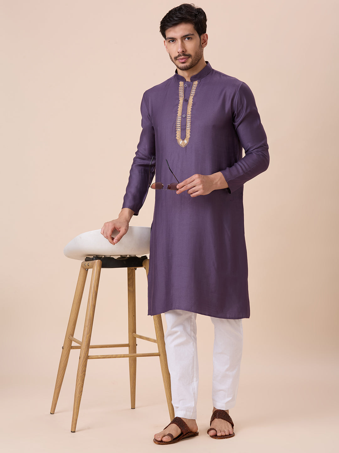 Mens Silk Resham Work Kurta - Roop Darshan