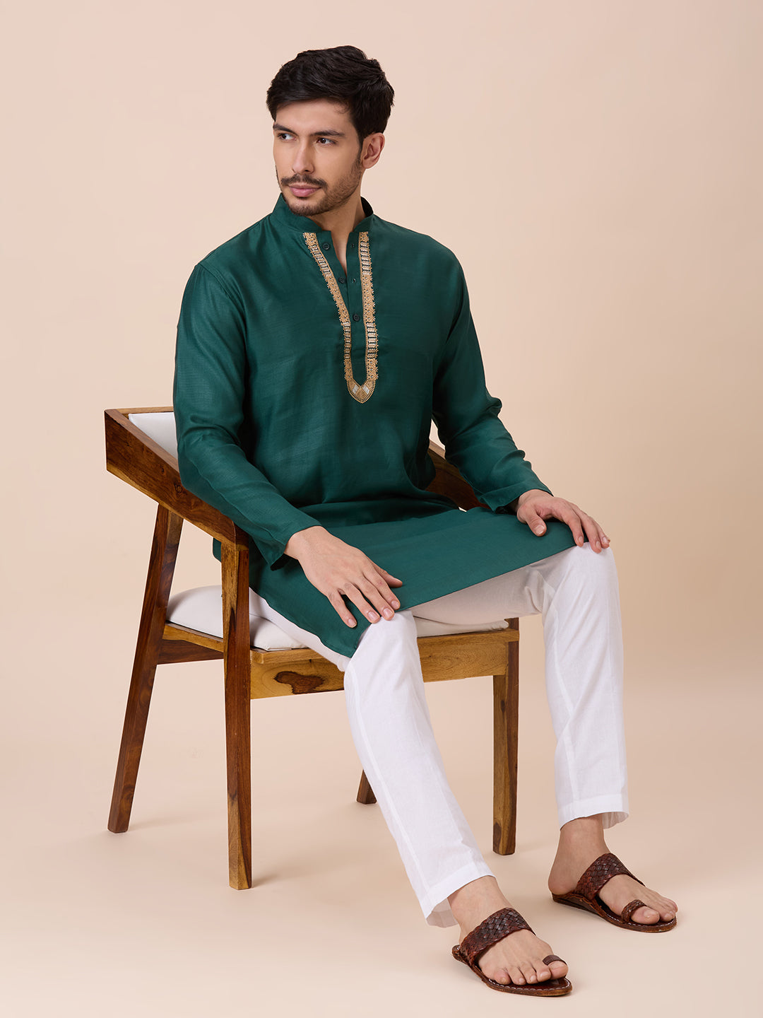 Mens Silk Resham Work Kurta - Roop Darshan