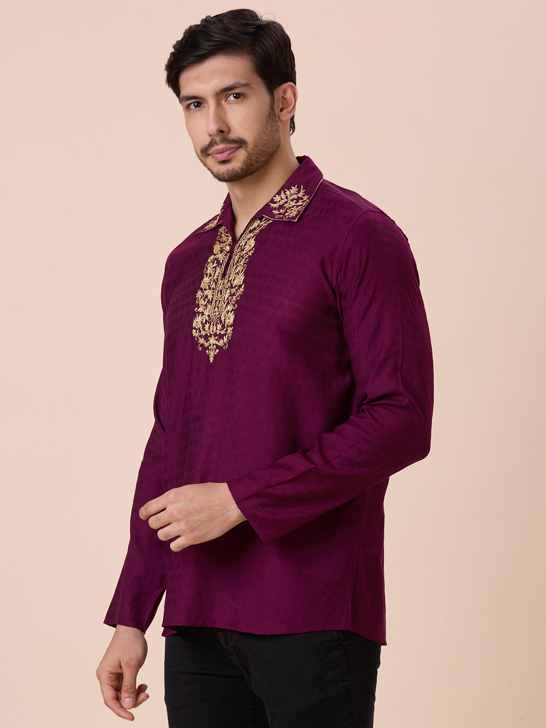 Mens Silk Resham Work Kurta