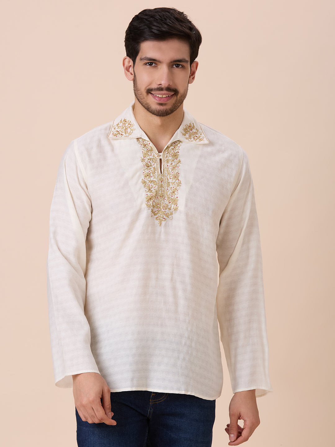 Mens Silk Resham Work Kurta - Roop Darshan