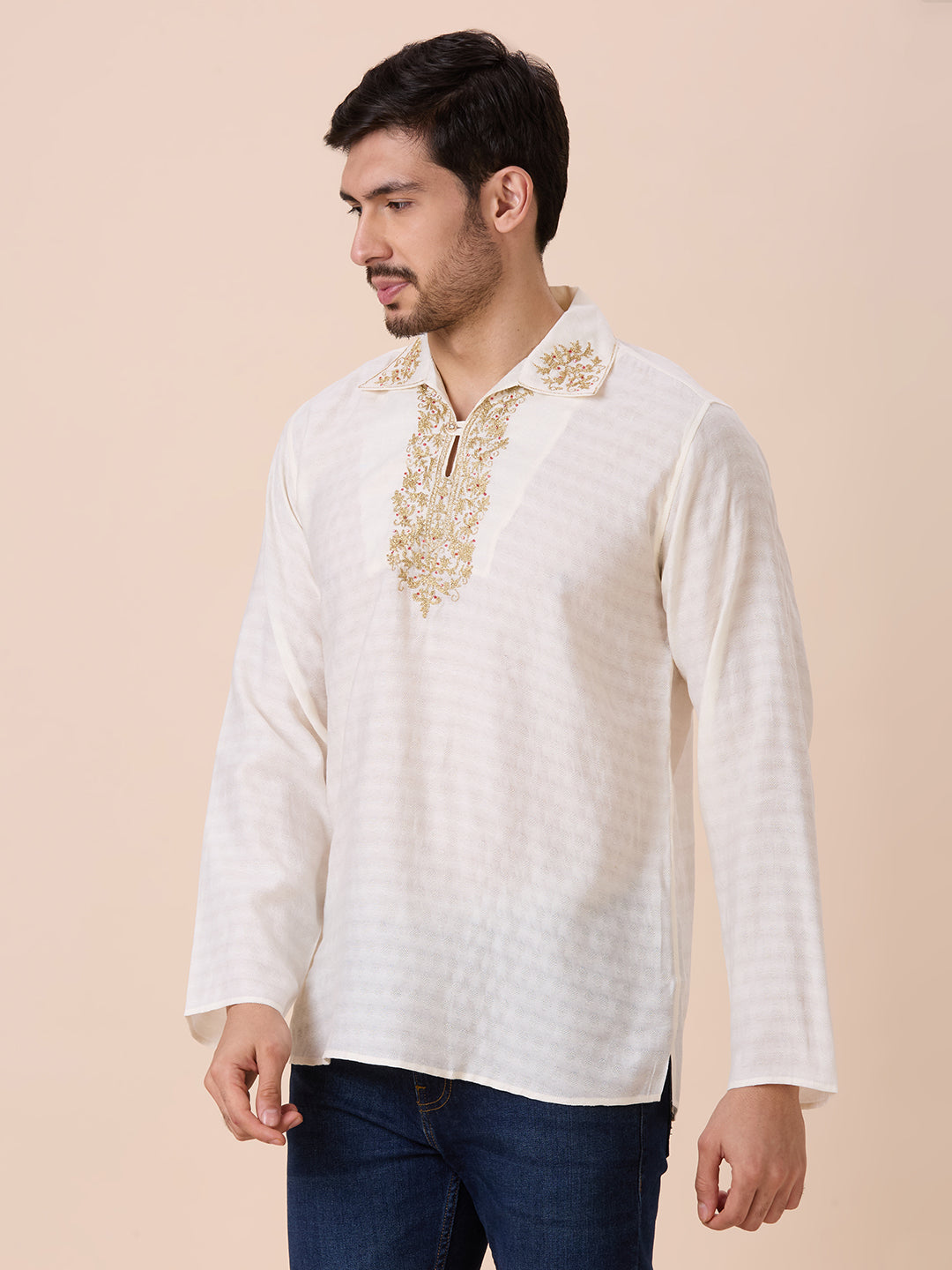 Mens Silk Resham Work Kurta - Roop Darshan