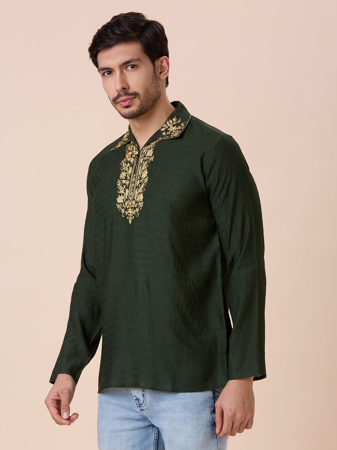 Mens Silk Resham Work Kurta - Roop Darshan