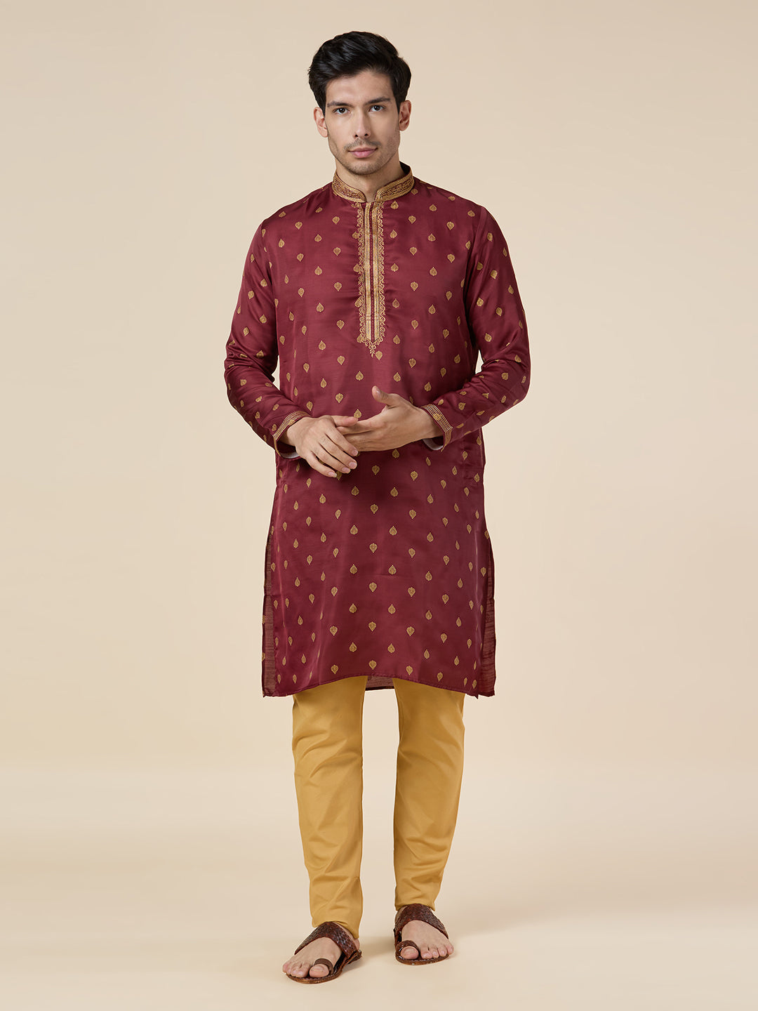 Mens Silk Printed Kurta Set - Roop Darshan
