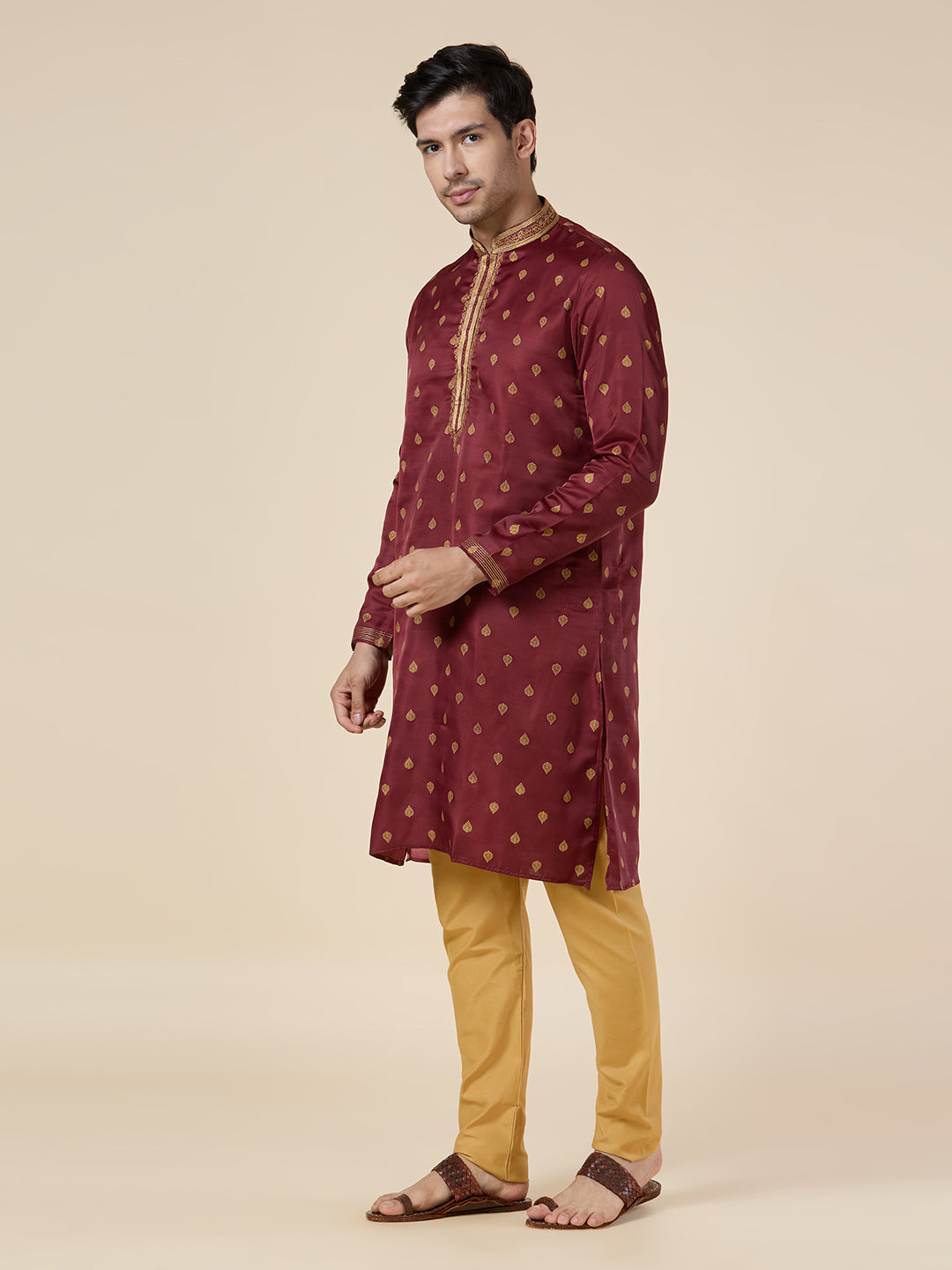 Mens Silk Printed Kurta Set - Roop Darshan