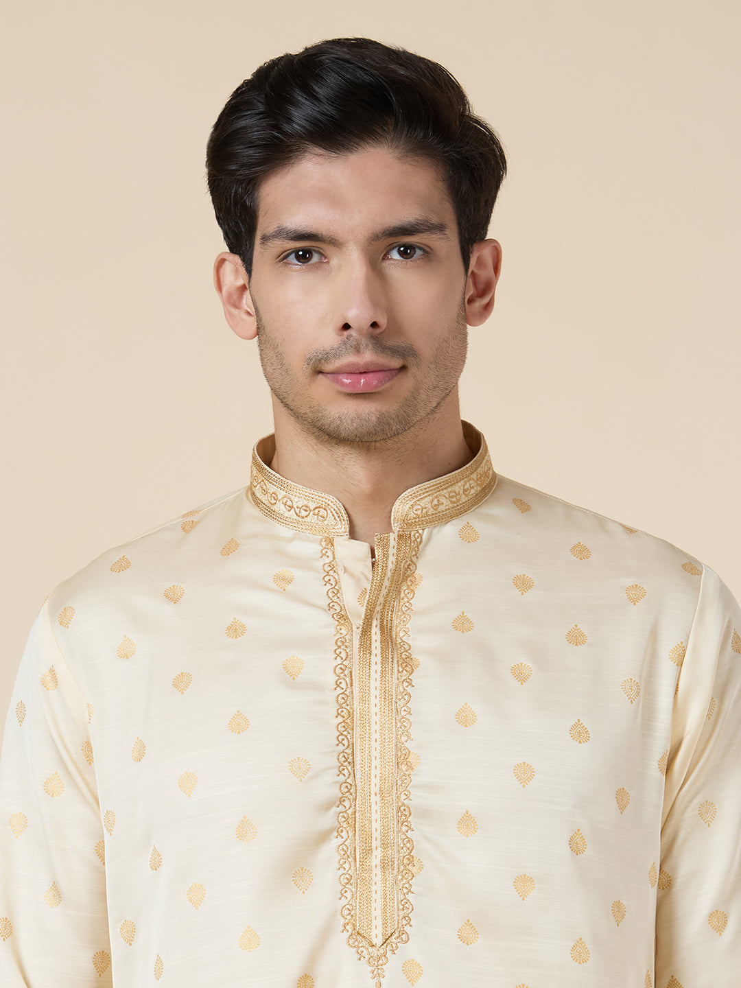 Mens Silk Printed Kurta Set - Roop Darshan