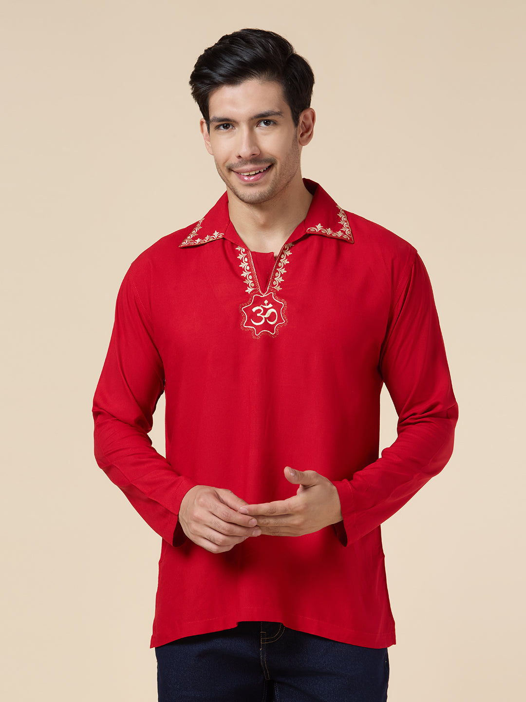 Mens Silk Resham Embroidered Work Kurta - Roop Darshan
