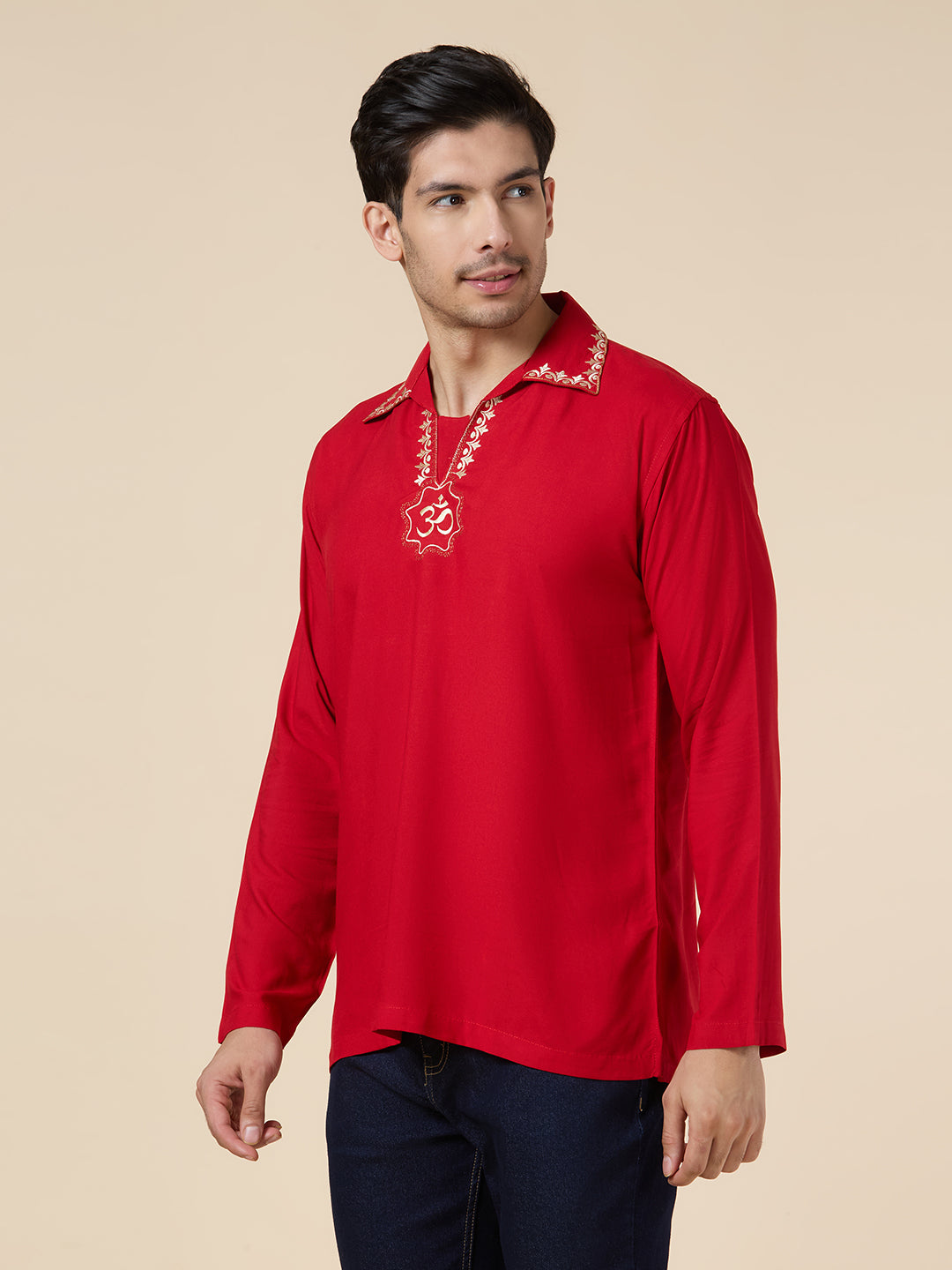 Mens Silk Resham Embroidered Work Kurta - Roop Darshan