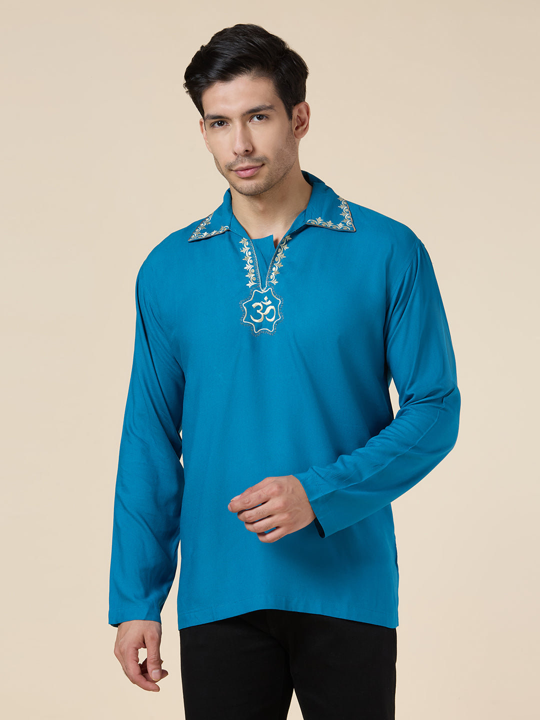 Mens Silk Resham Embroidered Work Kurta - Roop Darshan