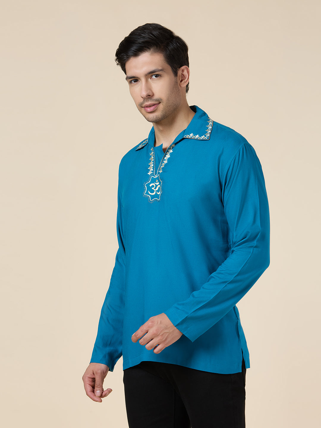 Mens Silk Resham Embroidered Work Kurta - Roop Darshan