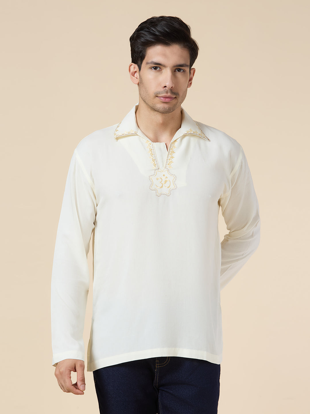 Mens Silk Resham Embroidered Work Kurta - Roop Darshan