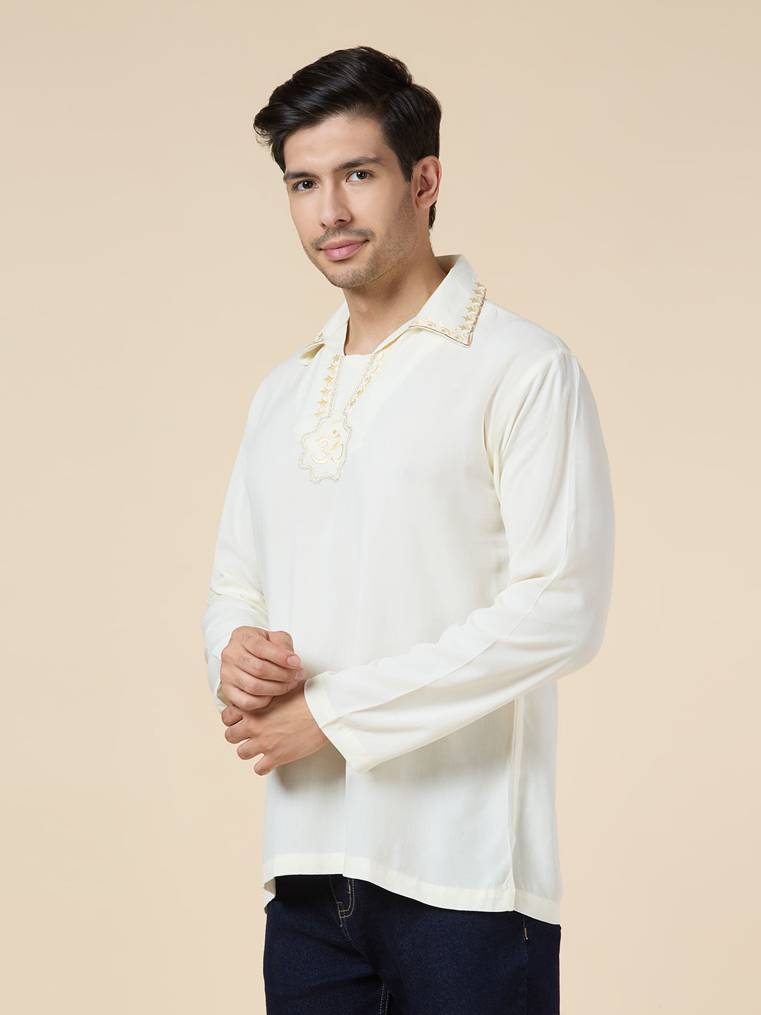 Mens Silk Resham Embroidered Work Kurta - Roop Darshan