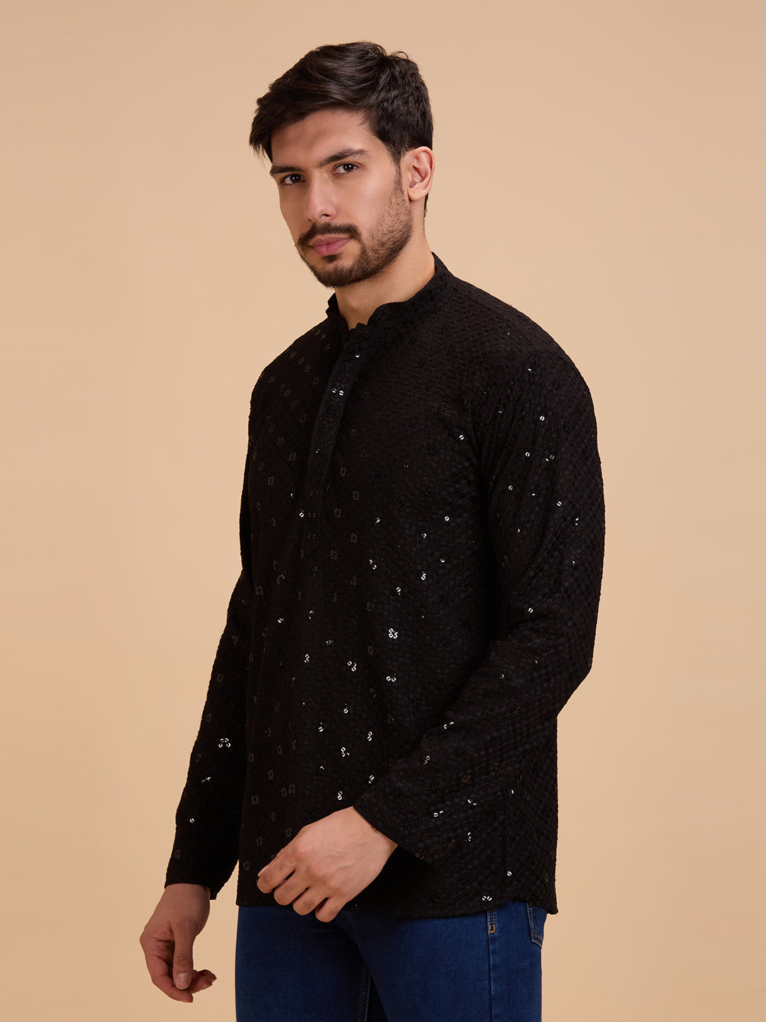 Mens Rayon Chiken-kari Work Kurta - Roop Darshan