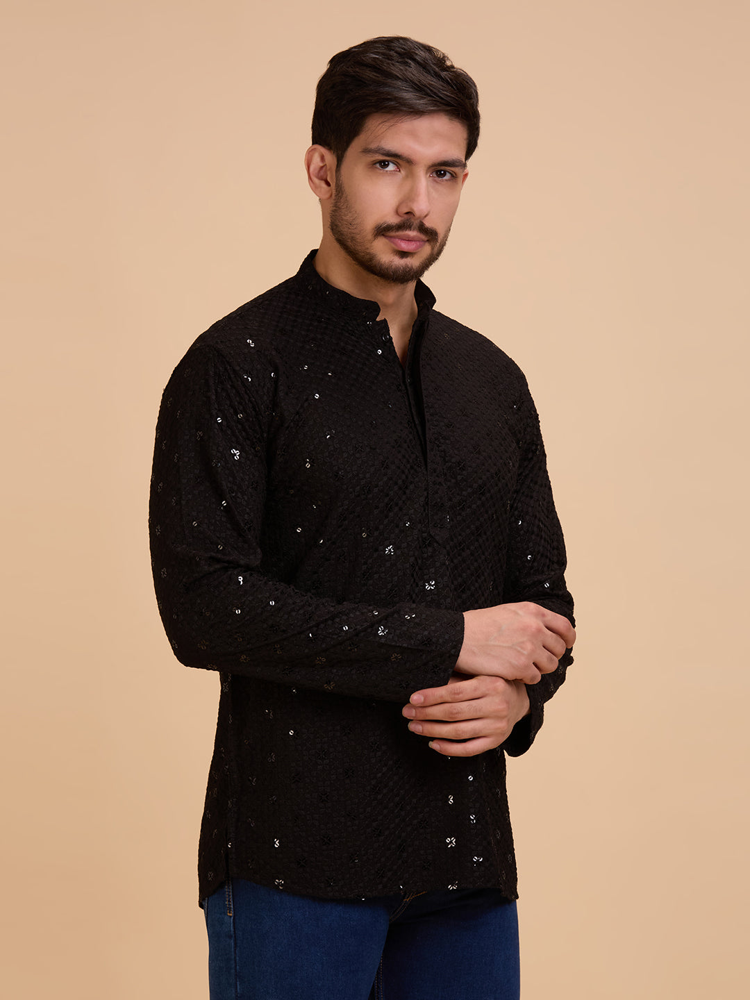 Mens Rayon Chiken-kari Work Kurta - Roop Darshan