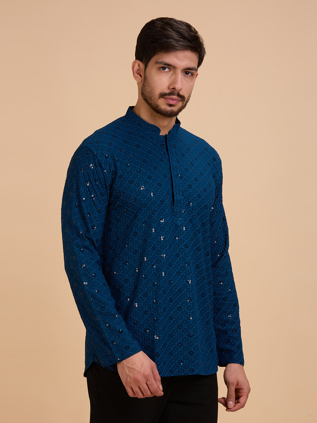 Mens Rayon Chiken-kari Work Kurta - Roop Darshan