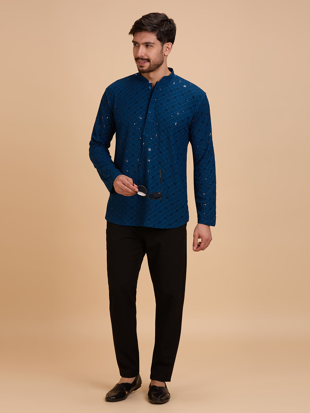 Mens Rayon Chiken-kari Work Kurta - Roop Darshan