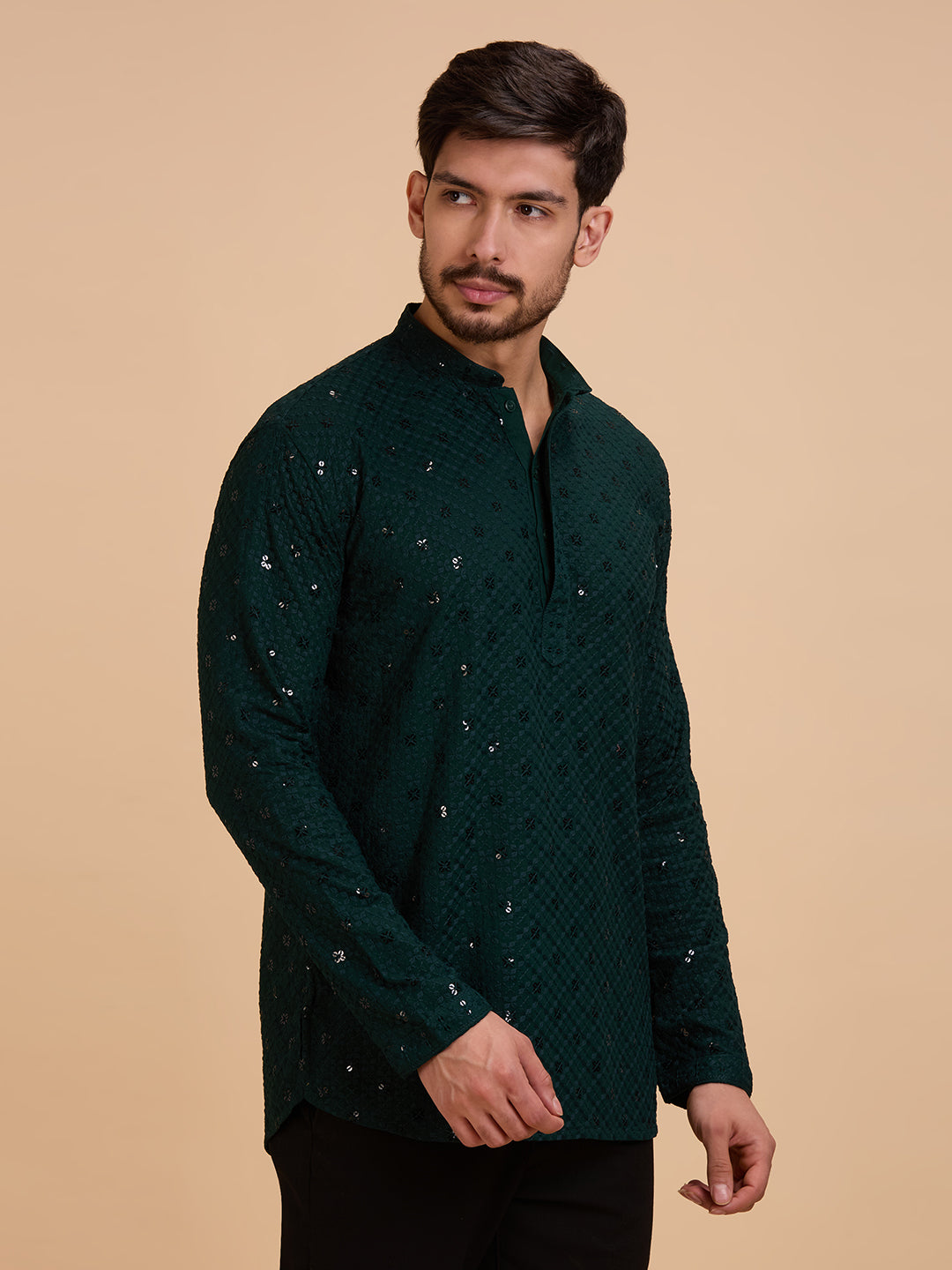 Mens Rayon Chiken-kari Work Kurta - Roop Darshan