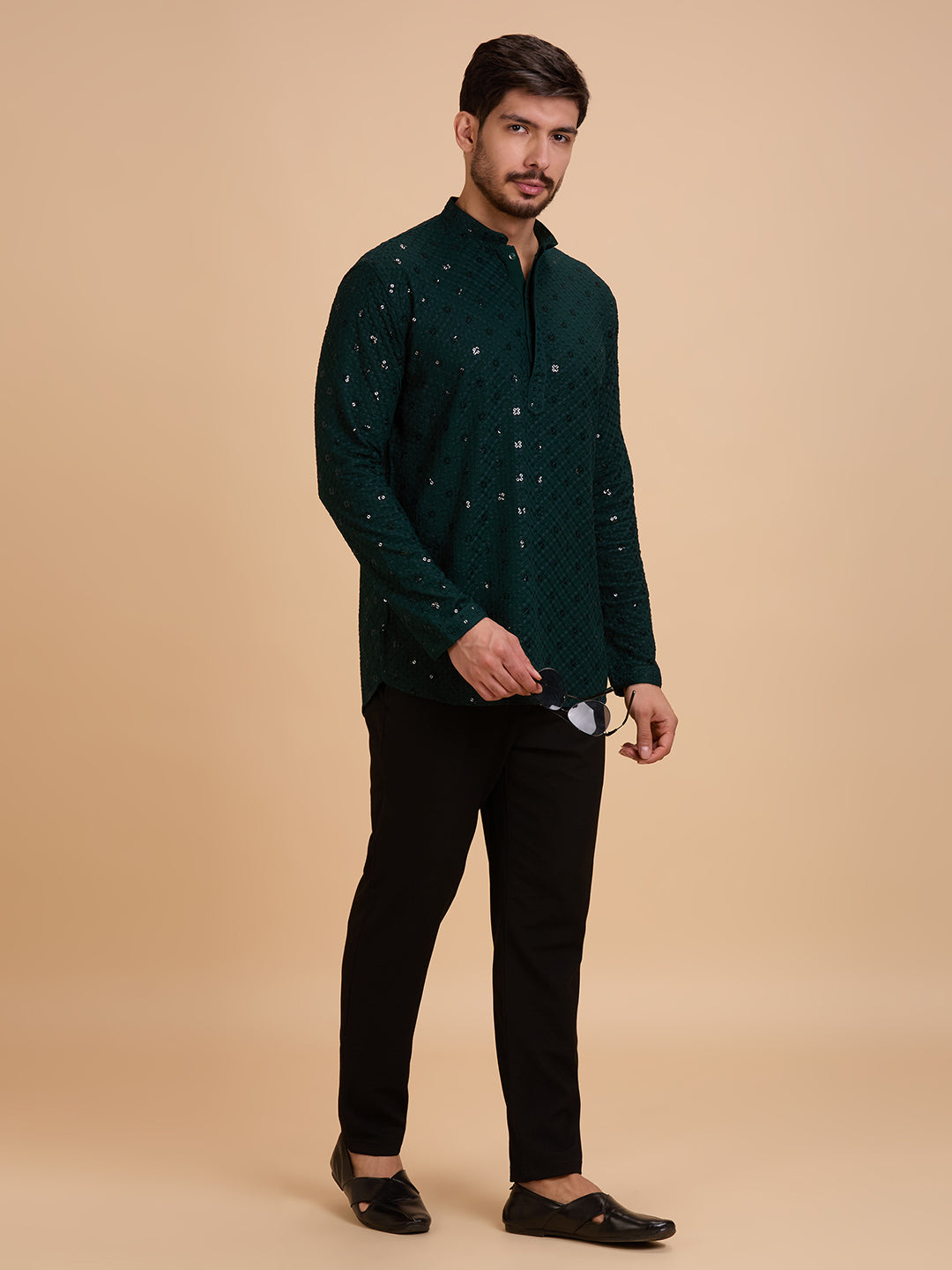Mens Rayon Chiken-kari Work Kurta - Roop Darshan