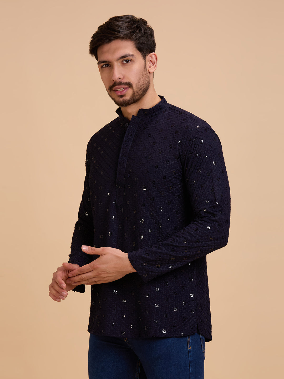 Mens Rayon Chiken-kari Work Kurta - Roop Darshan