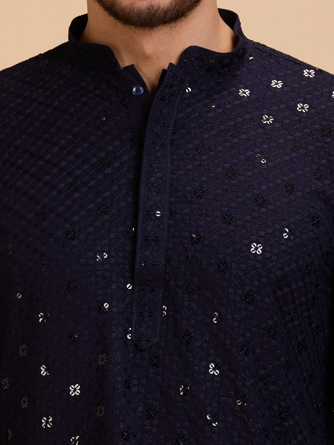 Mens Rayon Chiken-kari Work Kurta - Roop Darshan