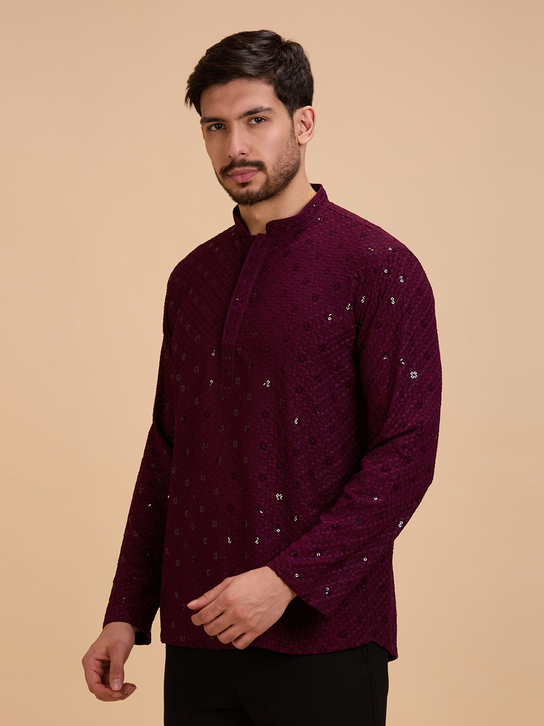 Mens Rayon Chiken-kari Work Kurta - Roop Darshan