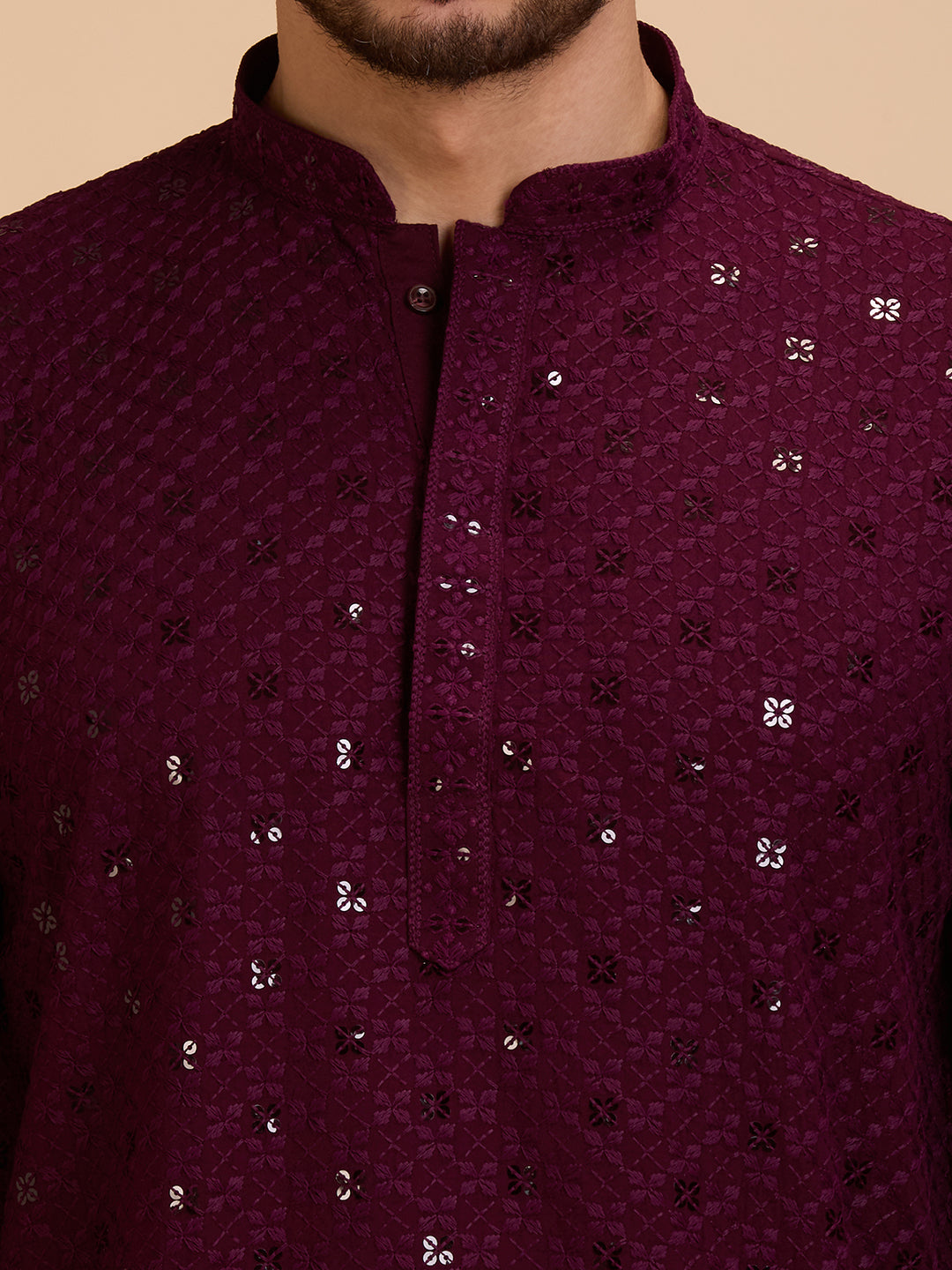 Mens Rayon Chiken-kari Work Kurta - Roop Darshan