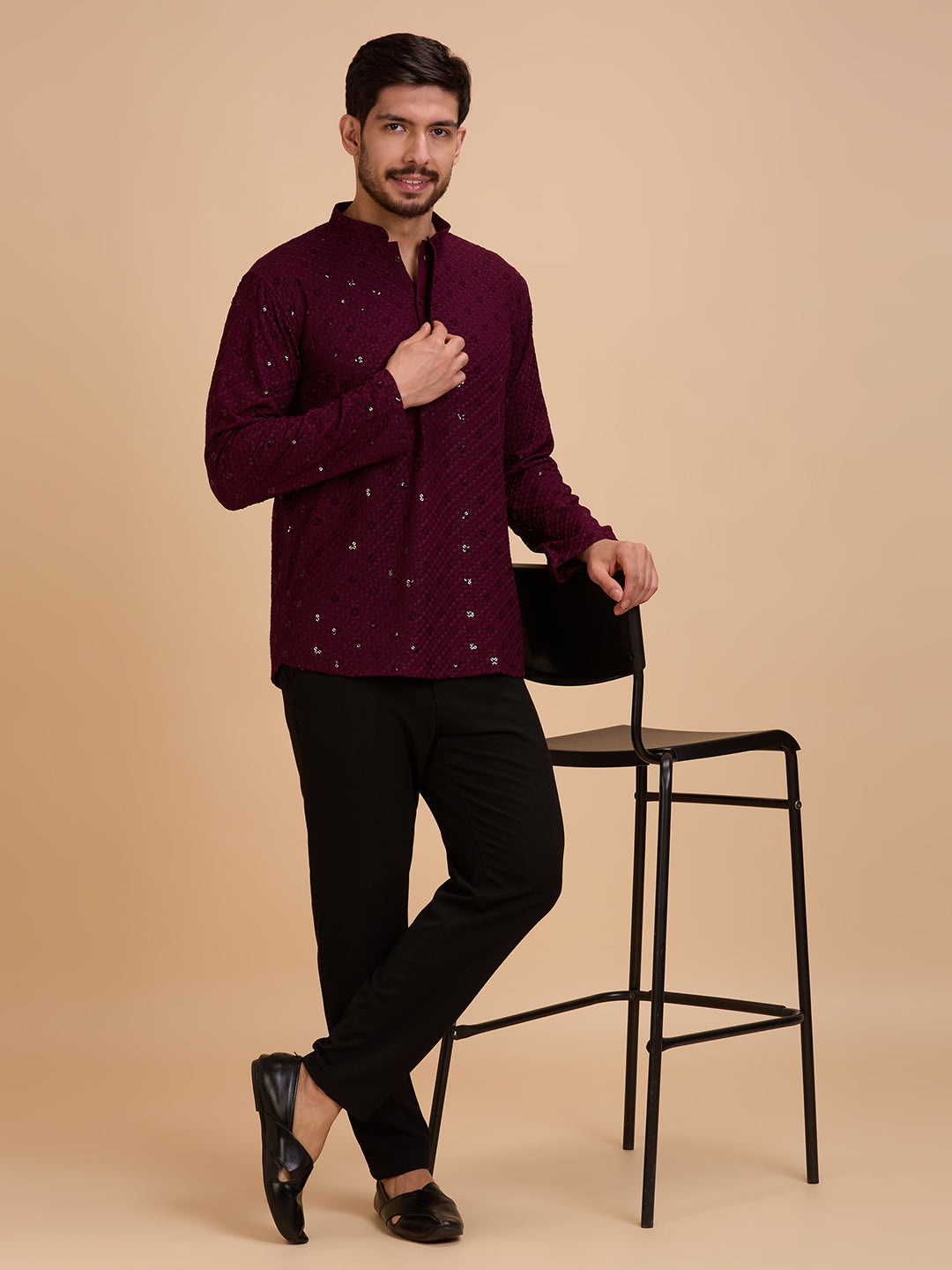 Mens Rayon Chiken-kari Work Kurta - Roop Darshan