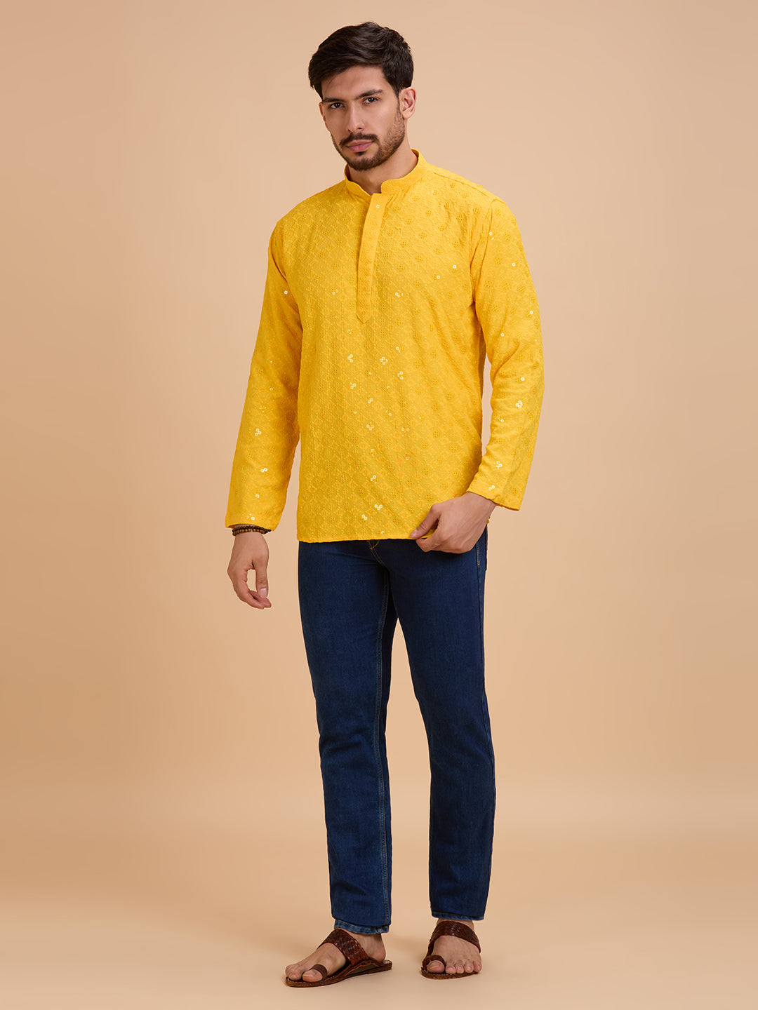 Mens Rayon Chiken-kari Work Kurta - Roop Darshan