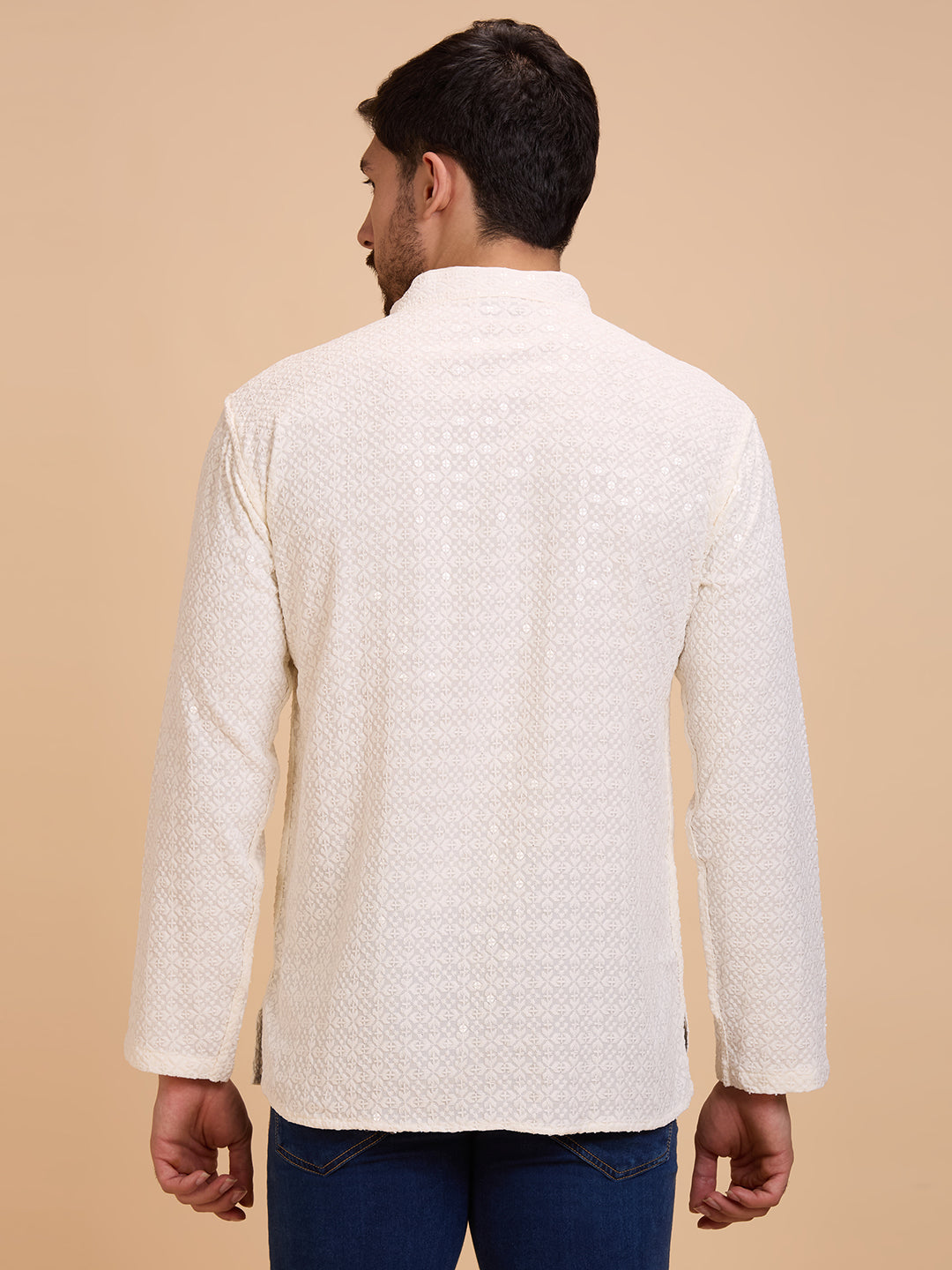 Mens Rayon Chiken-kari Work Kurta - Roop Darshan
