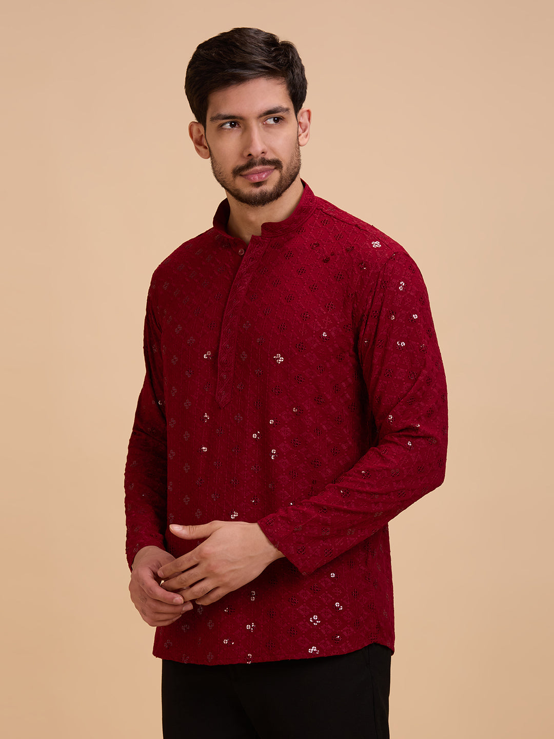 Mens Rayon Chiken-kari Work Kurta - Roop Darshan