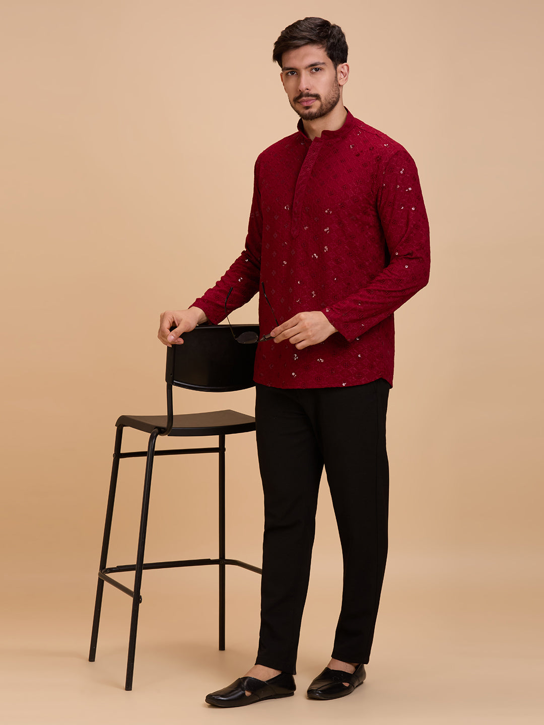Mens Rayon Chiken-kari Work Kurta - Roop Darshan