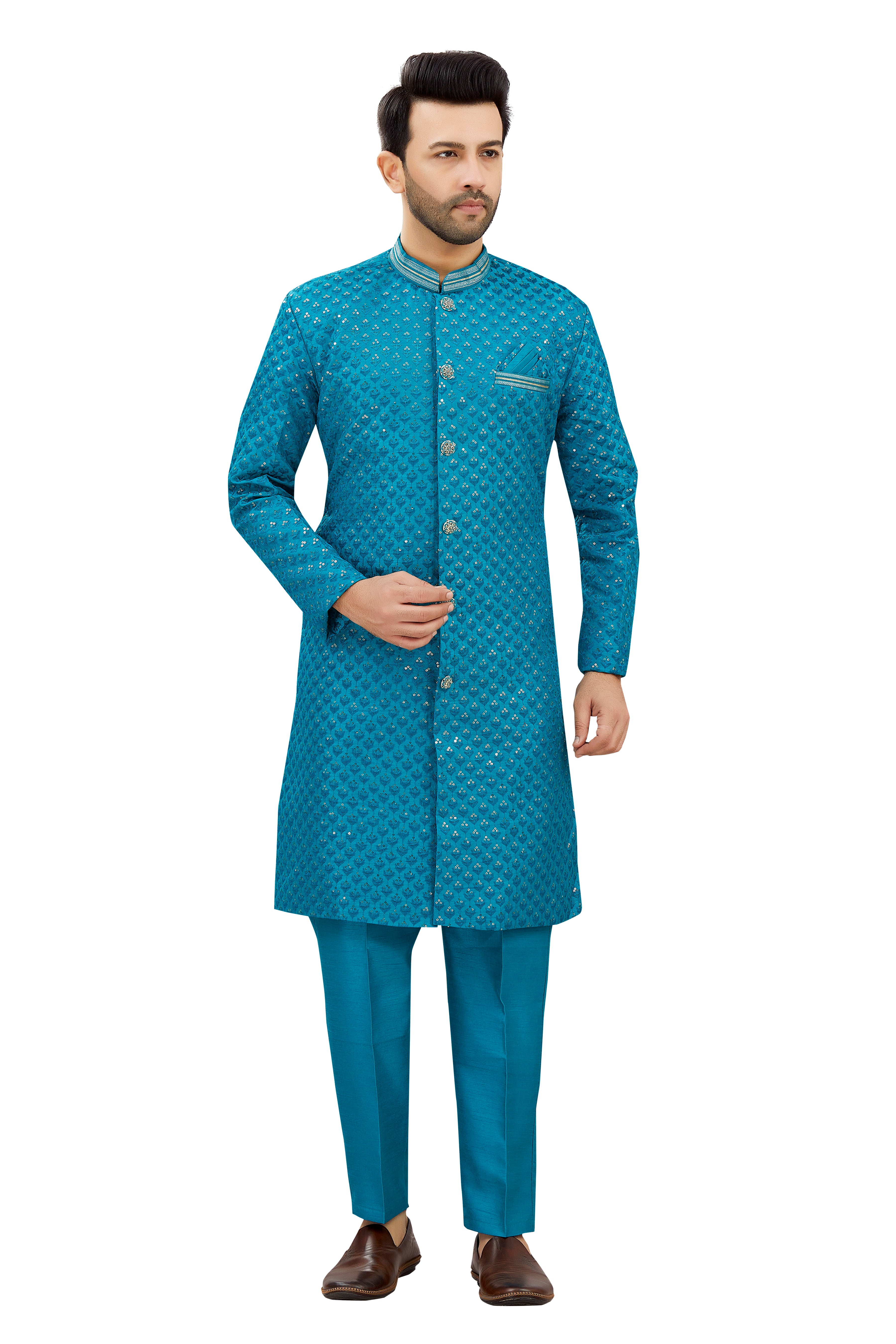 Mens Tiki Resham Embroidered Work Kurta Set