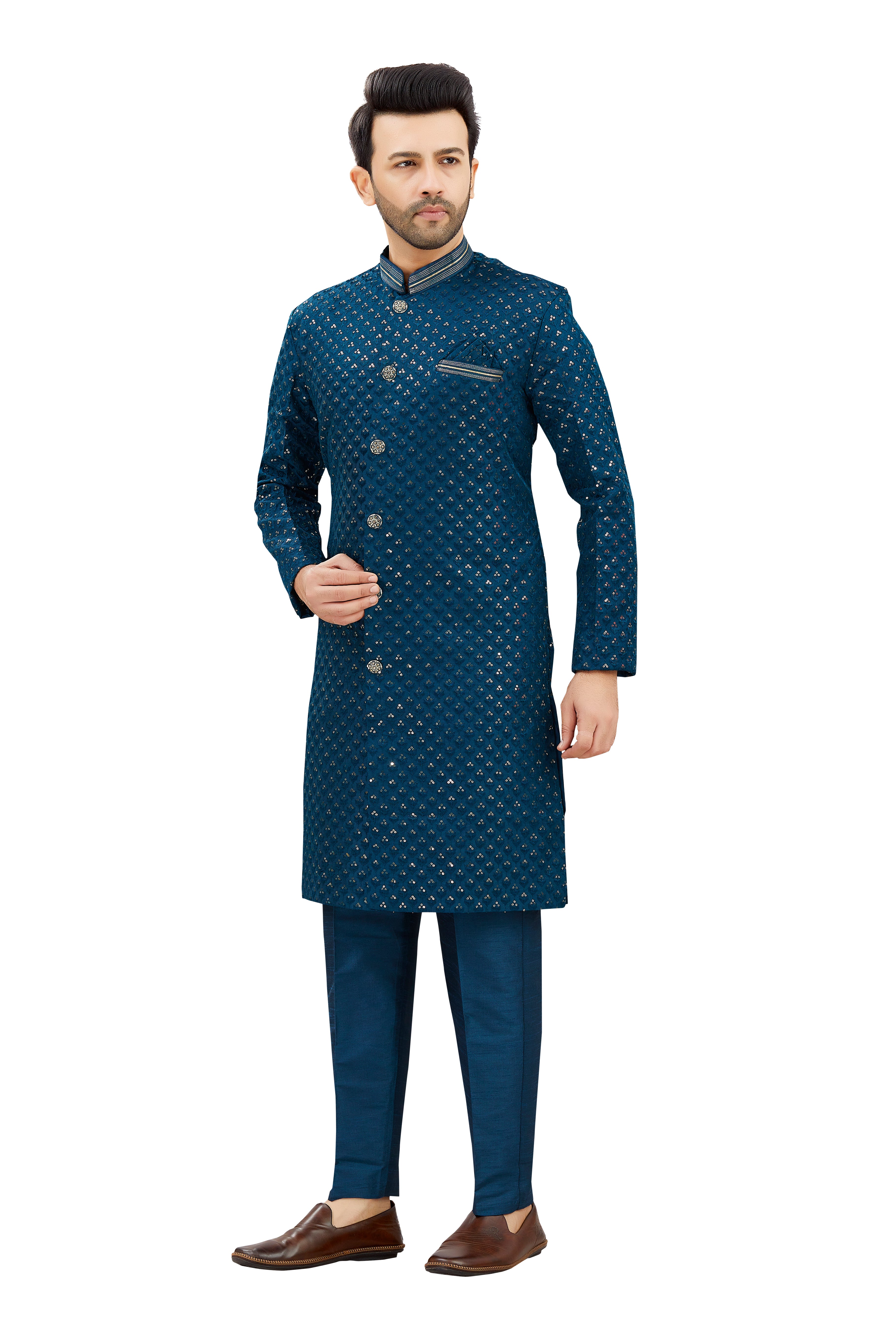 Mens Tiki Resham Embroidered Work Kurta Set