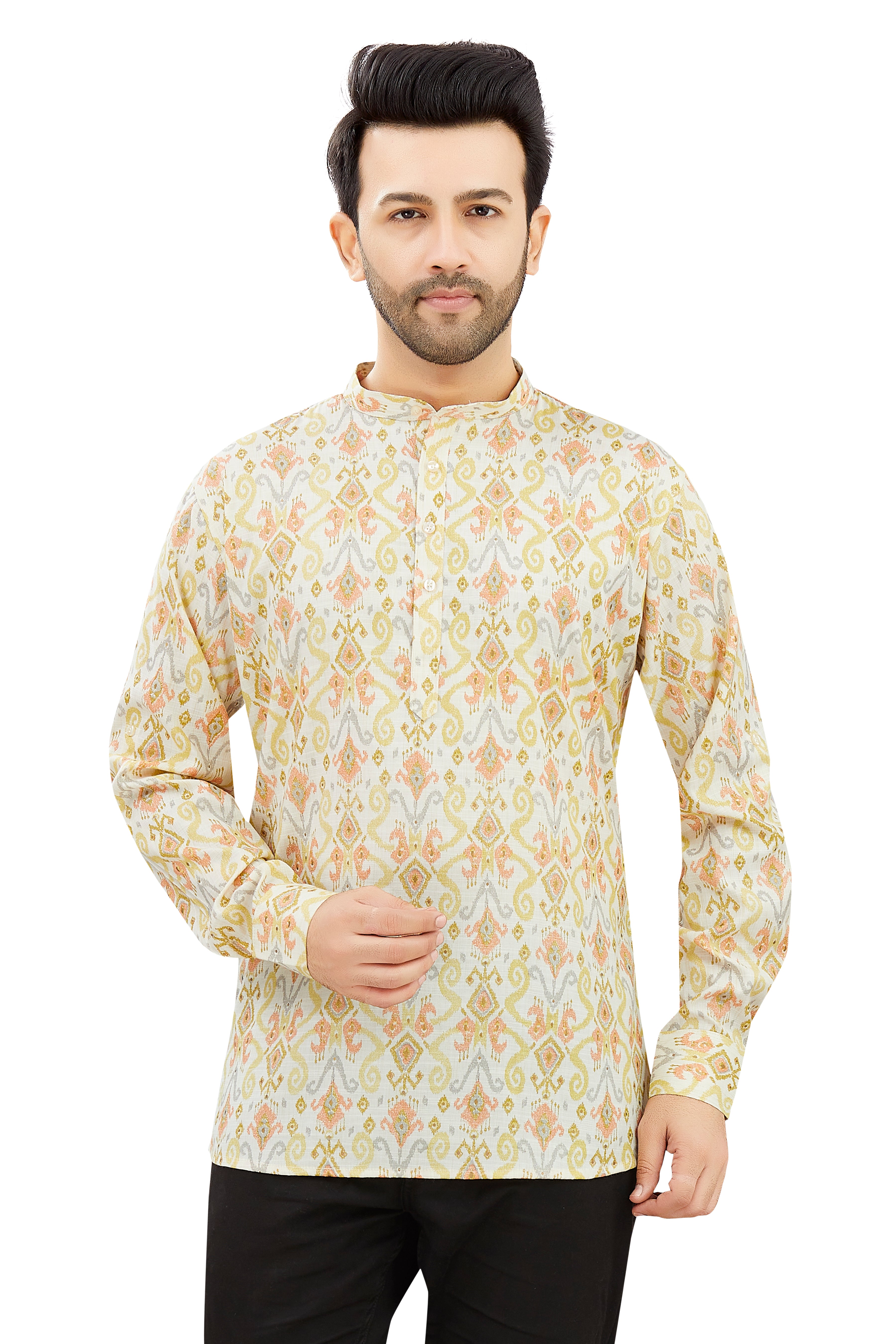 Mens Silk Printed Kurta