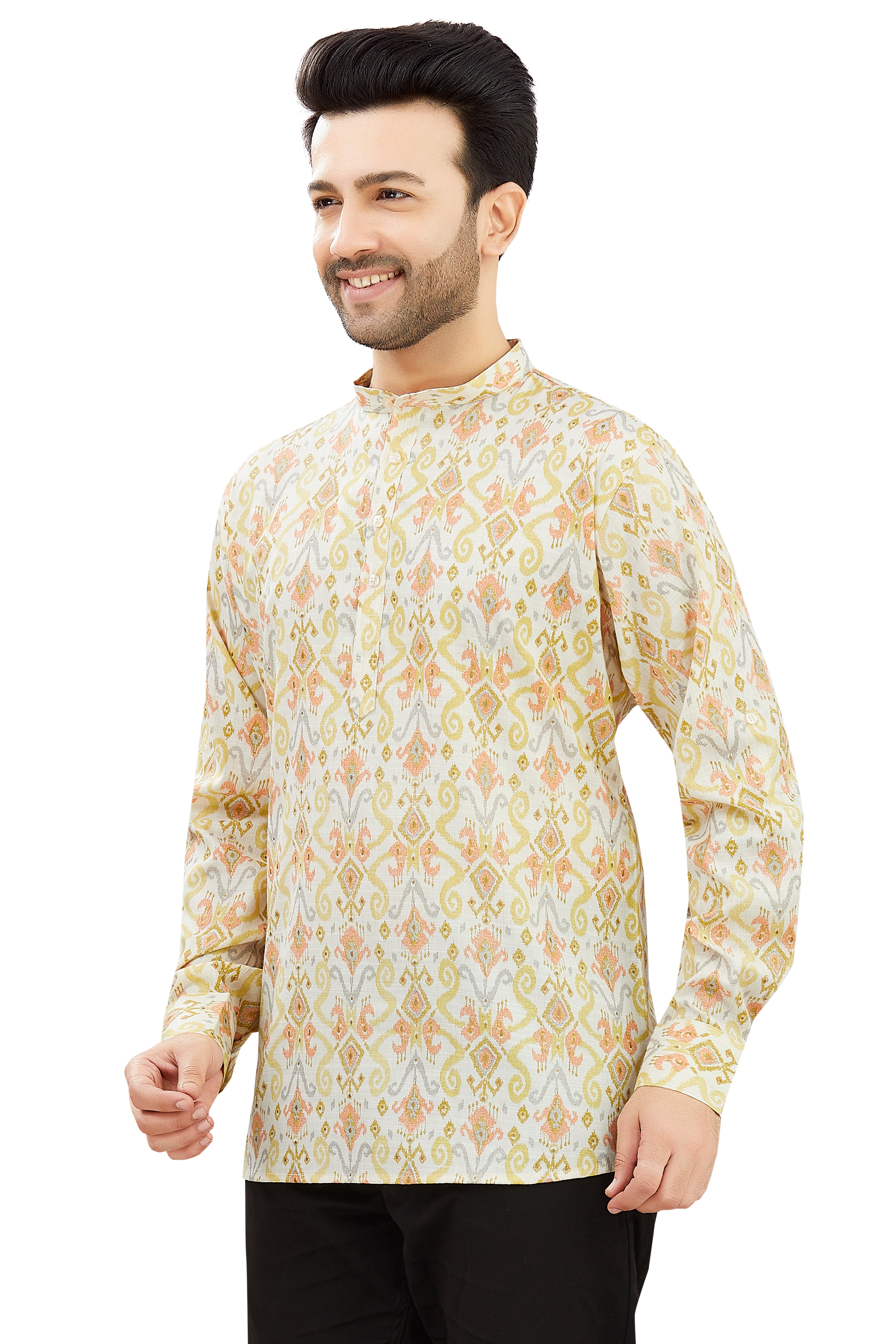 Mens Silk Printed Kurta