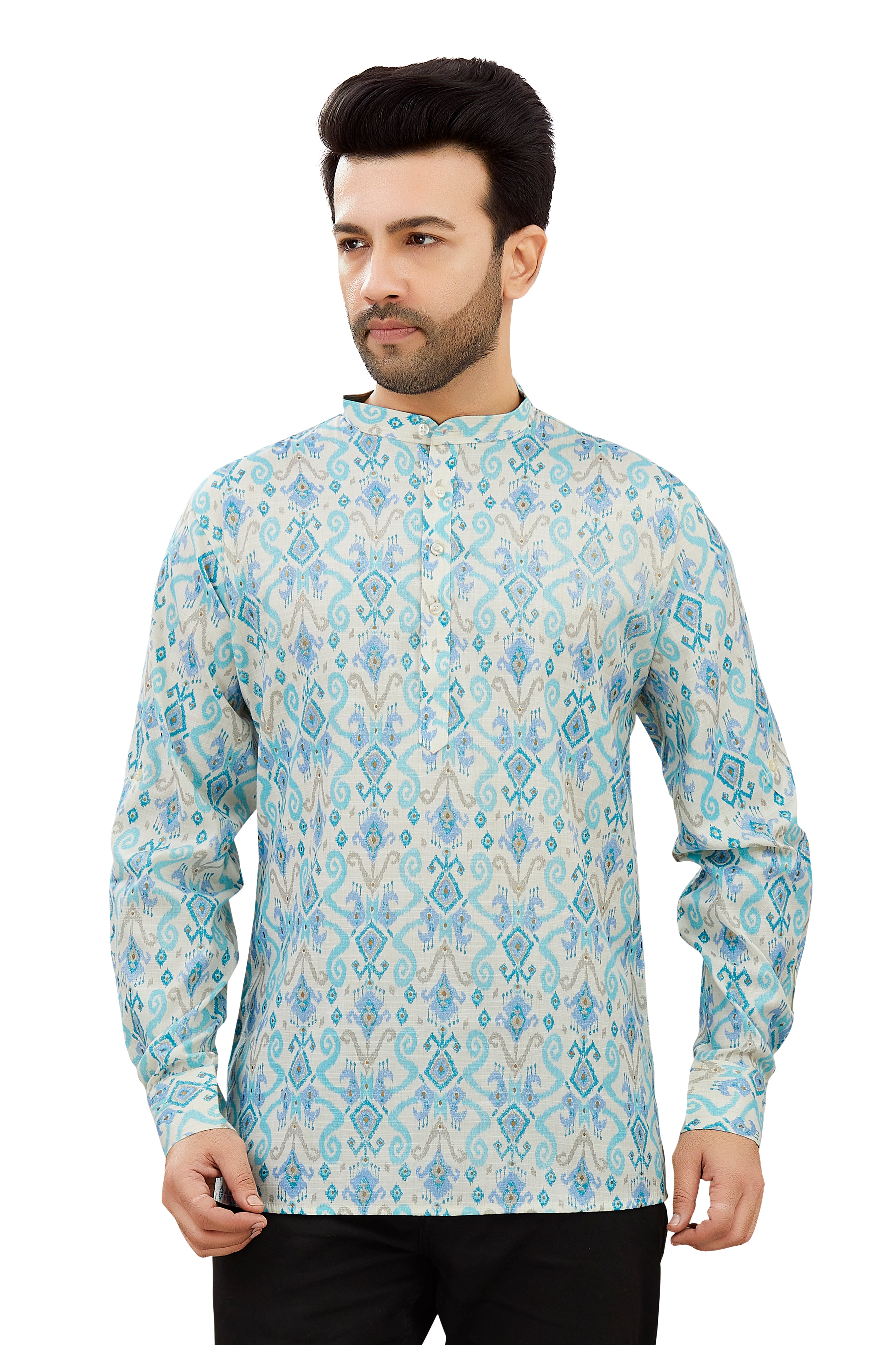 Mens Silk Printed Kurta