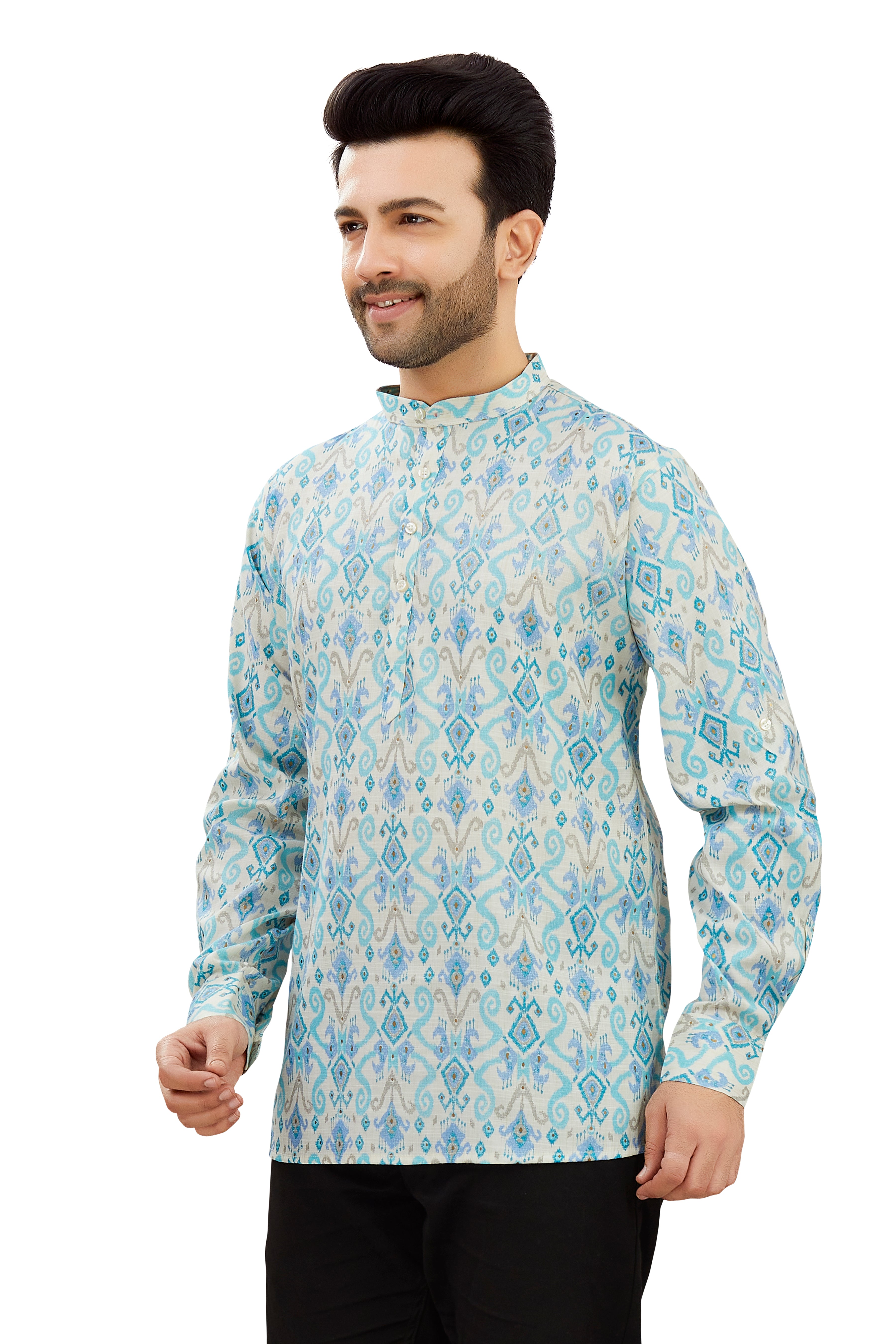 Mens Silk Printed Kurta