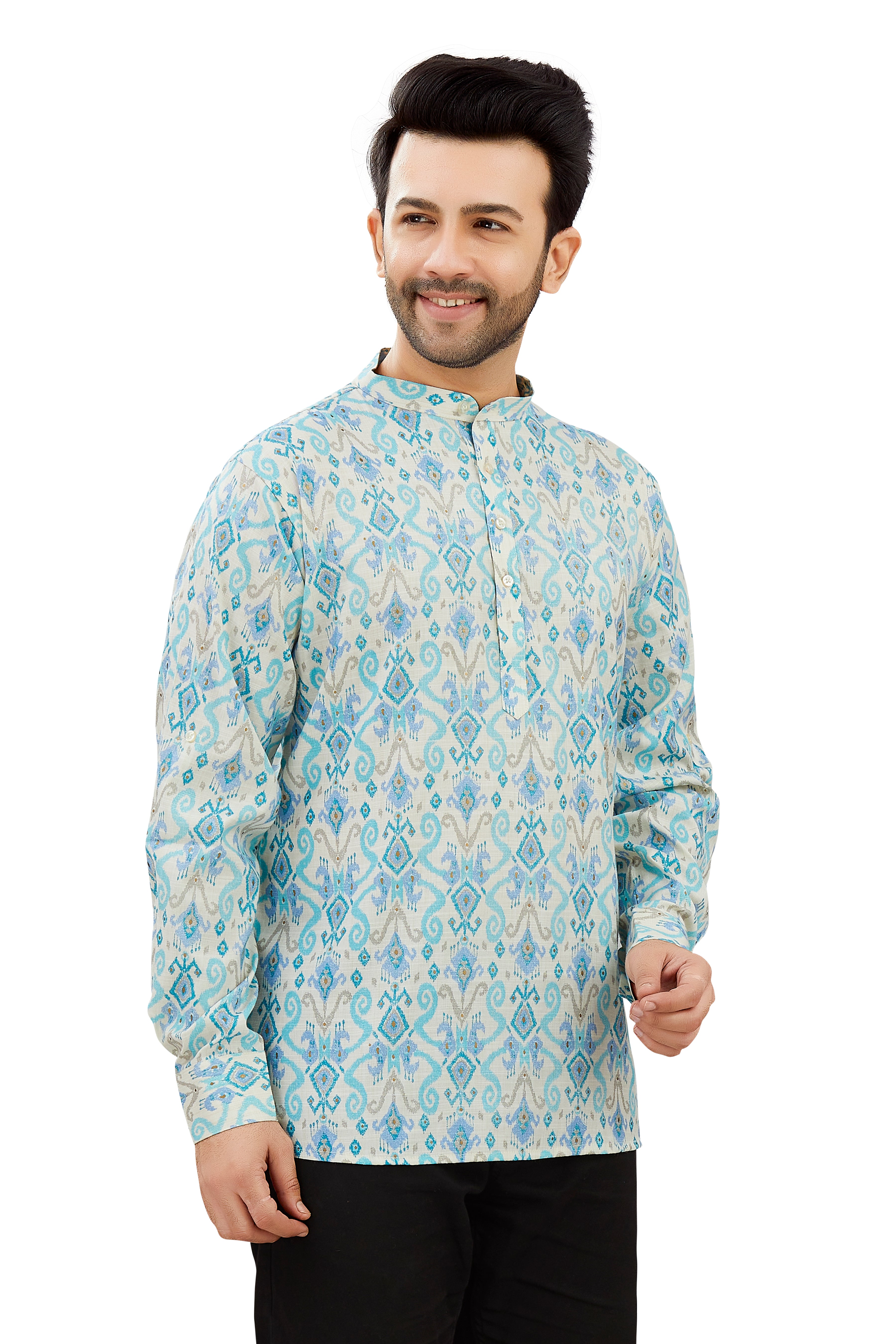 Mens Silk Printed Kurta