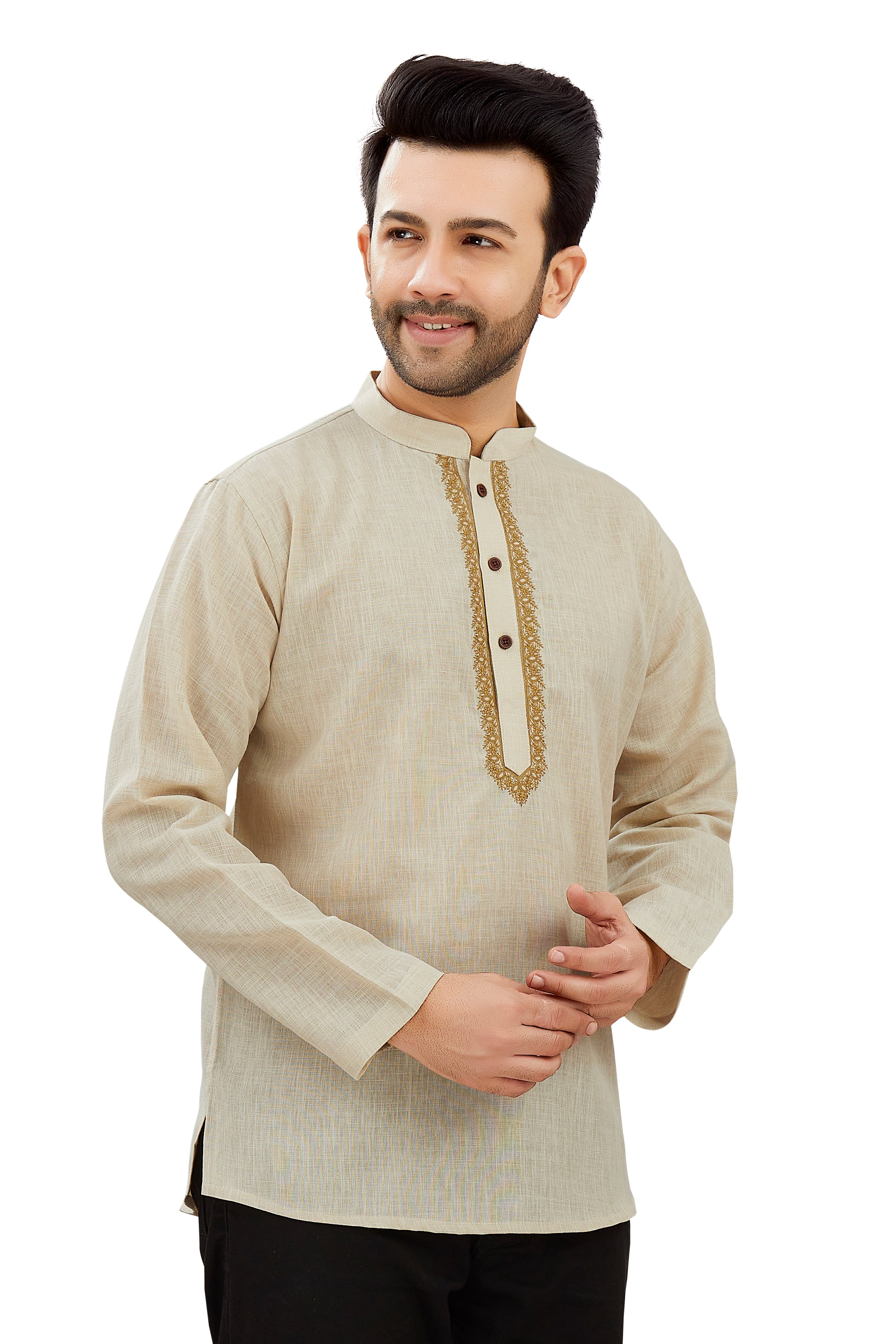 Mens Linen Resham Work Kurti - Roop Darshan