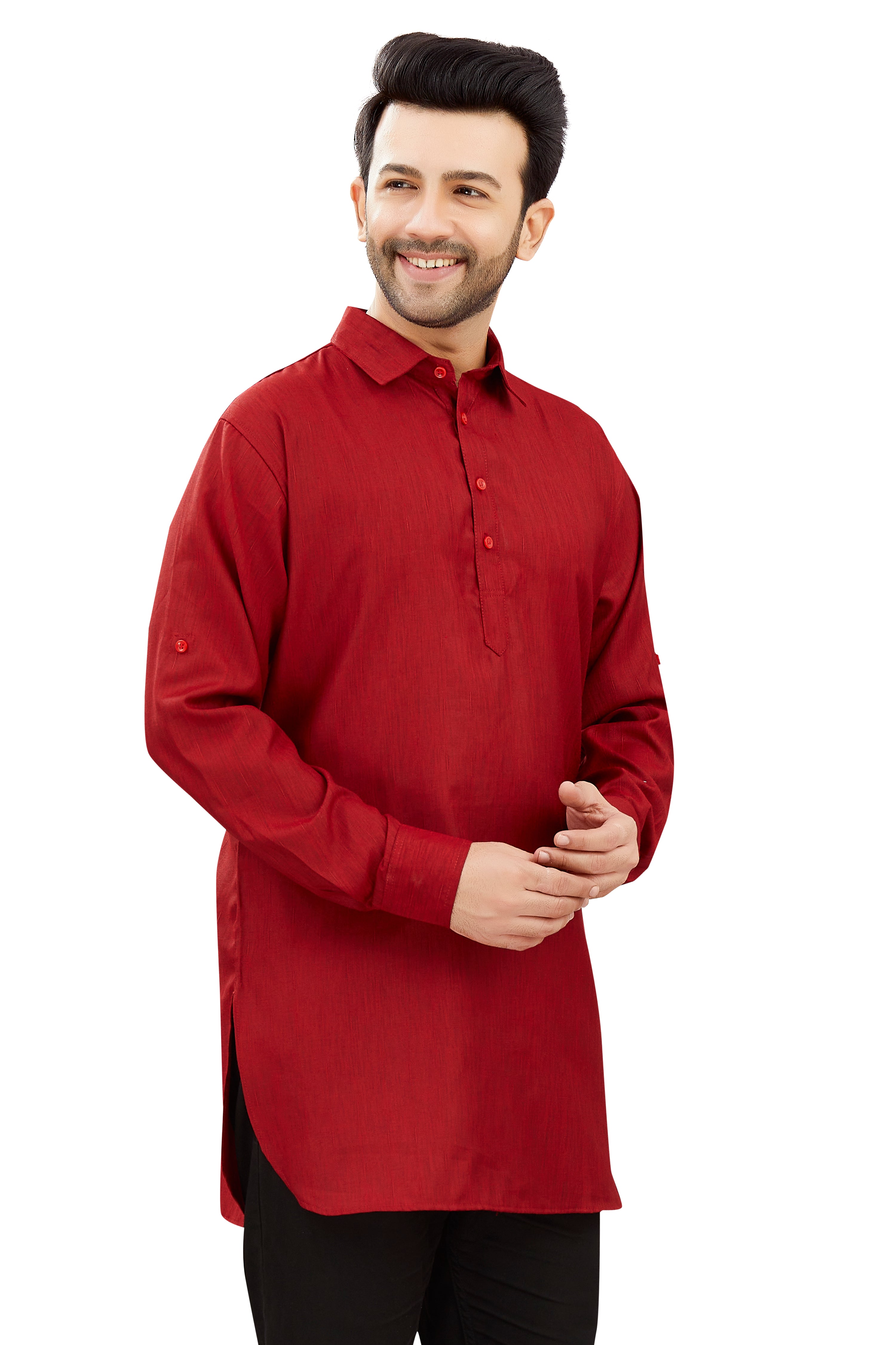 Mens Cotton Silk Plain Kurta - Roop Darshan