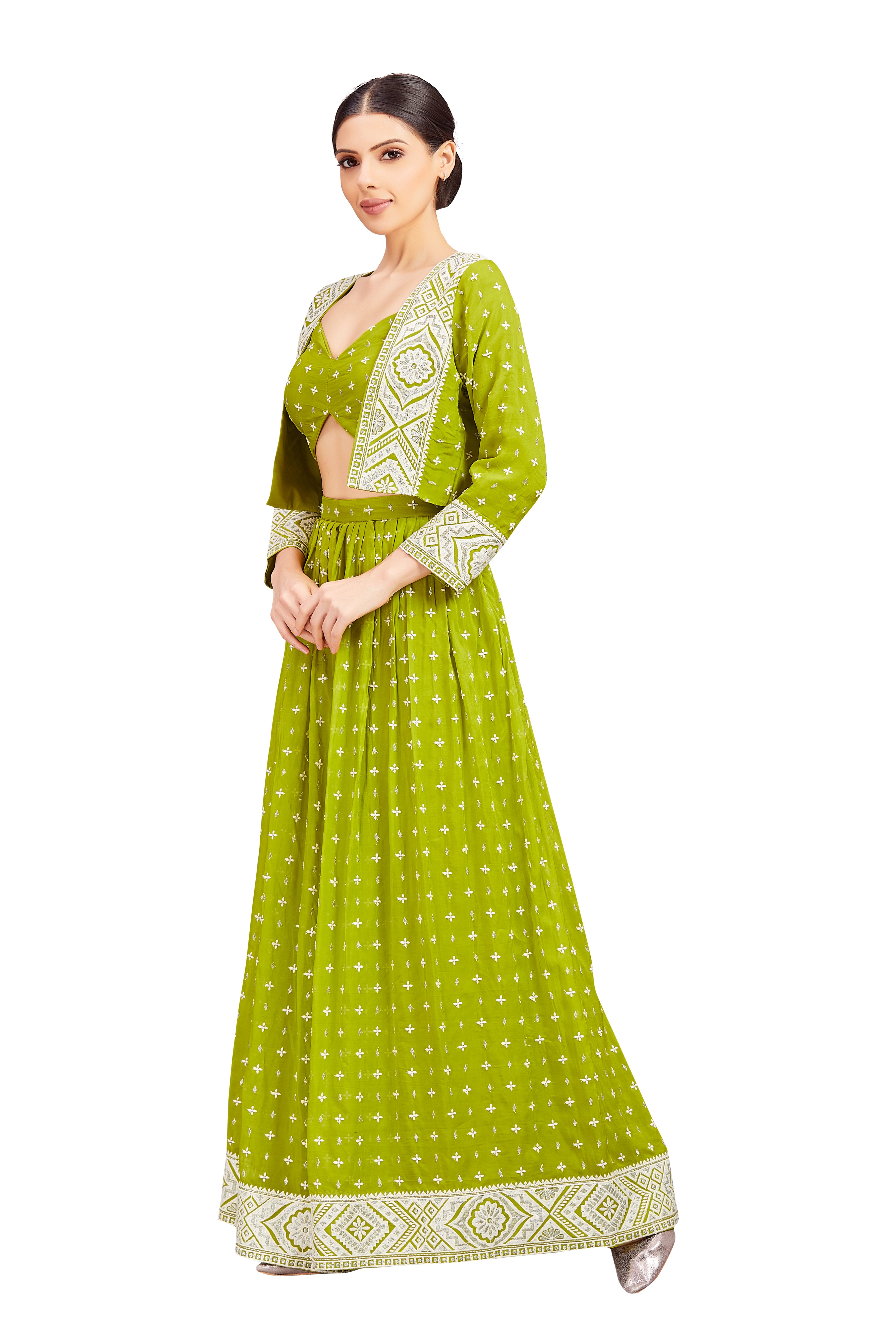 Nataliya Crop Top Palazzo Suit With Jacket - Roop Darshan