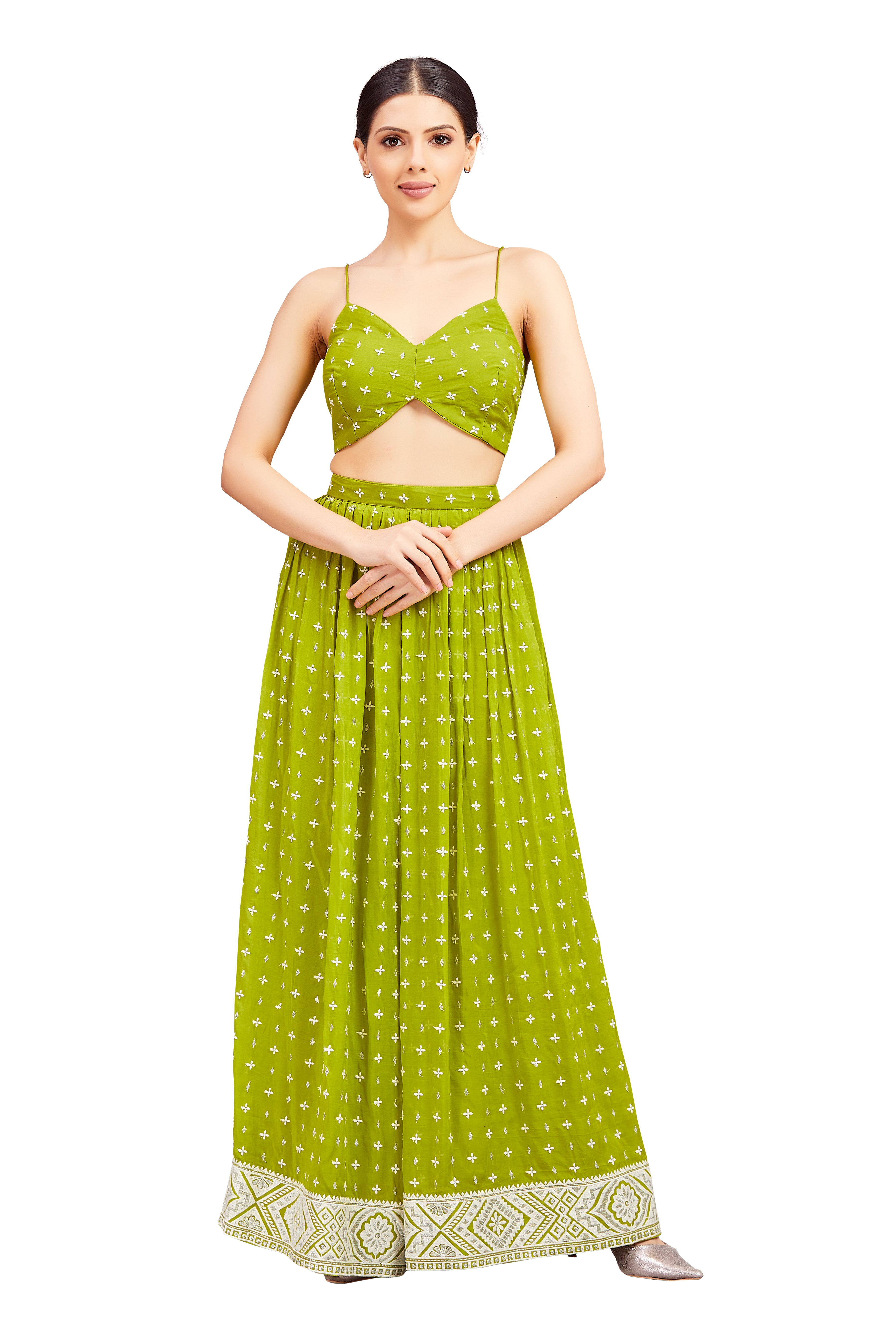 Nataliya Crop Top Palazzo Suit With Jacket - Roop Darshan