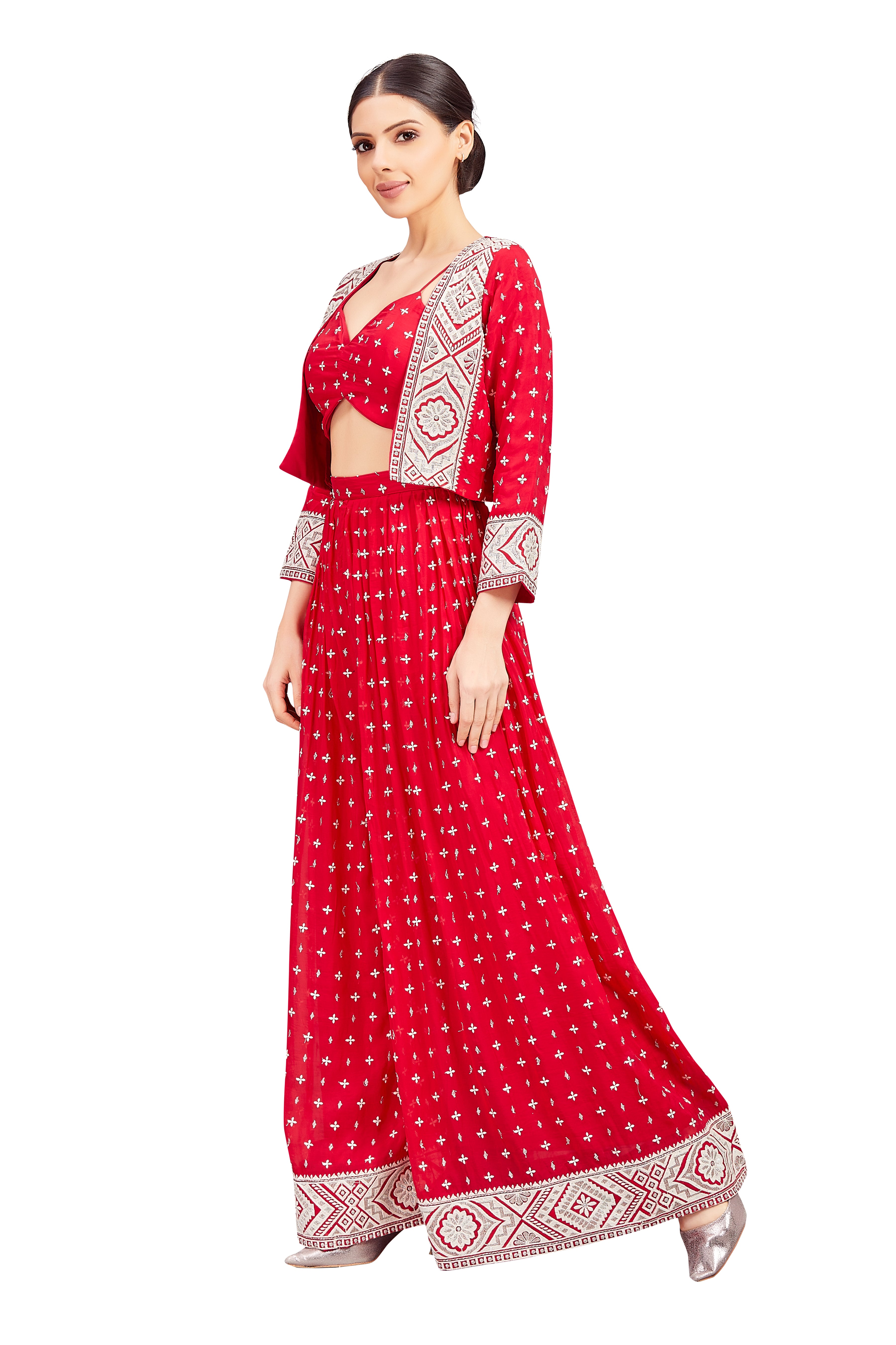 Nataliya Crop Top Palazzo Suit With Jacket - Roop Darshan