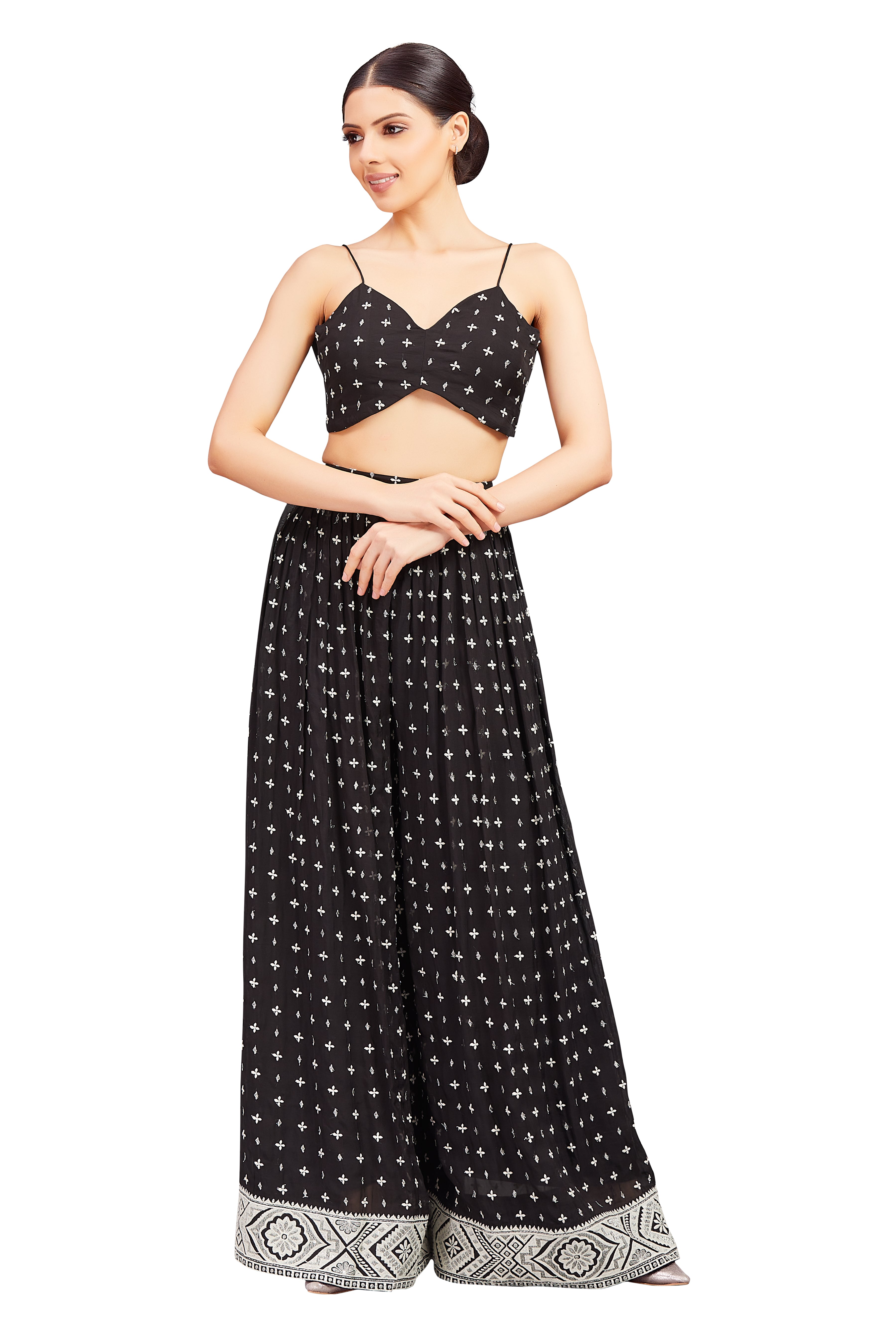 Nataliya Crop Top Palazzo Suit With Jacket - Roop Darshan
