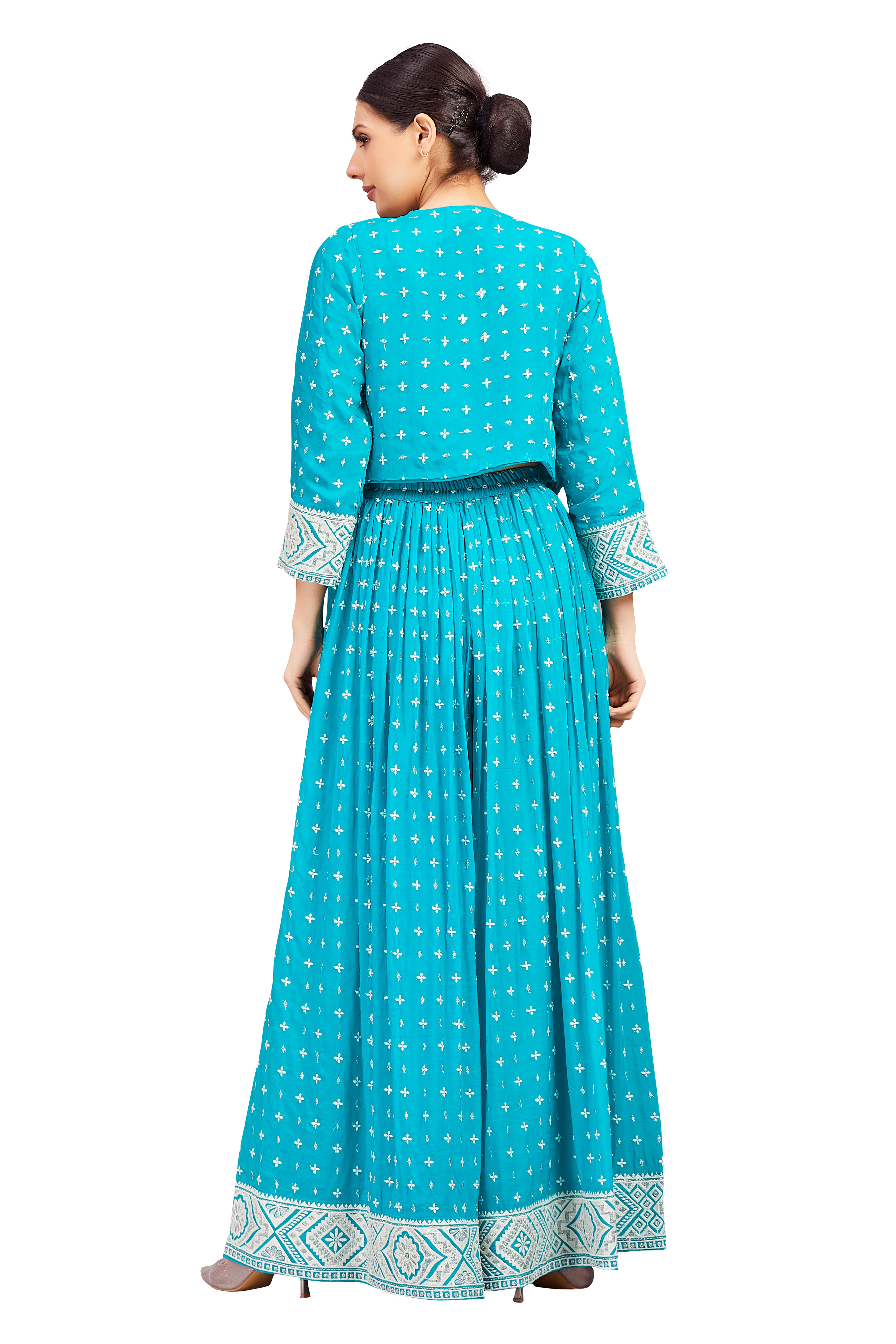 Nataliya Crop Top Palazzo Suit With Jacket - Roop Darshan