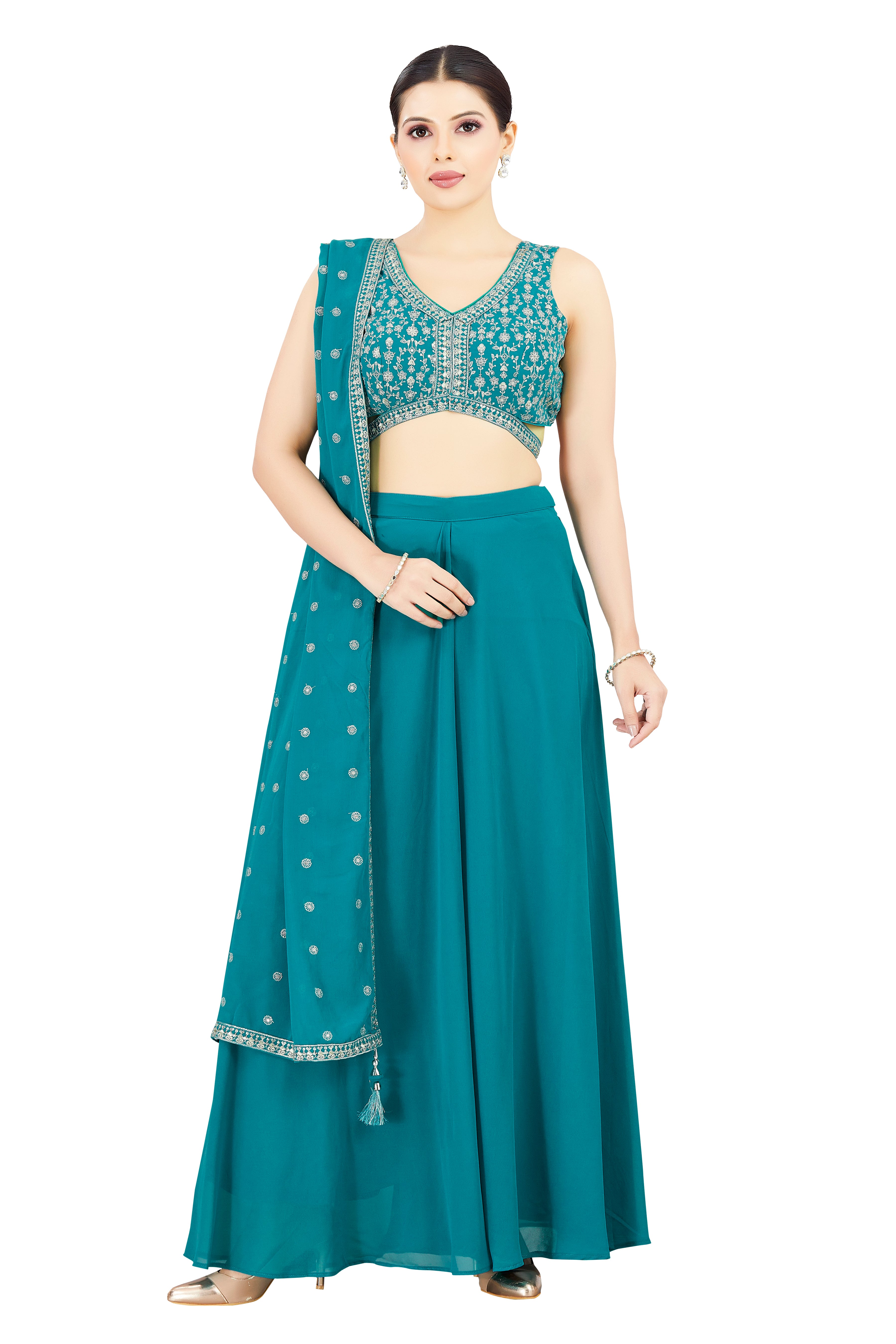 Advika Crop Top Palazzo Suit - Roop Darshan