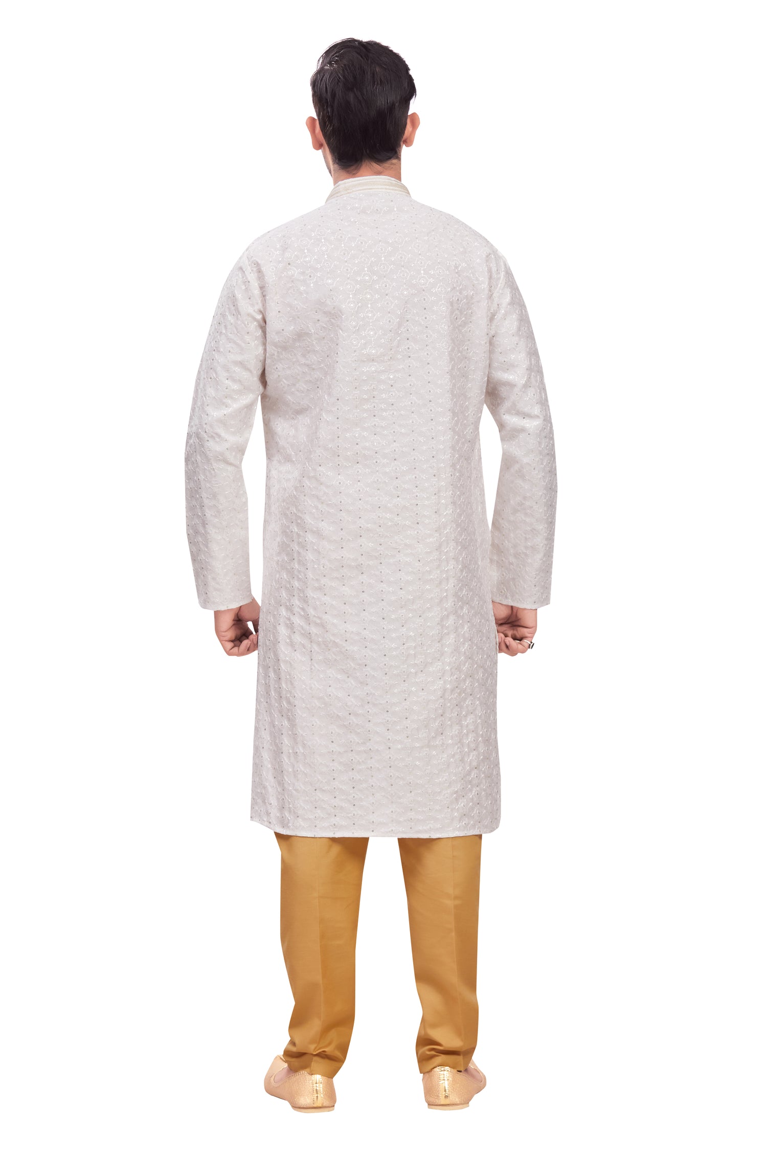 Mens Chickan-Kari Work Kurta Set - Roop Darshan